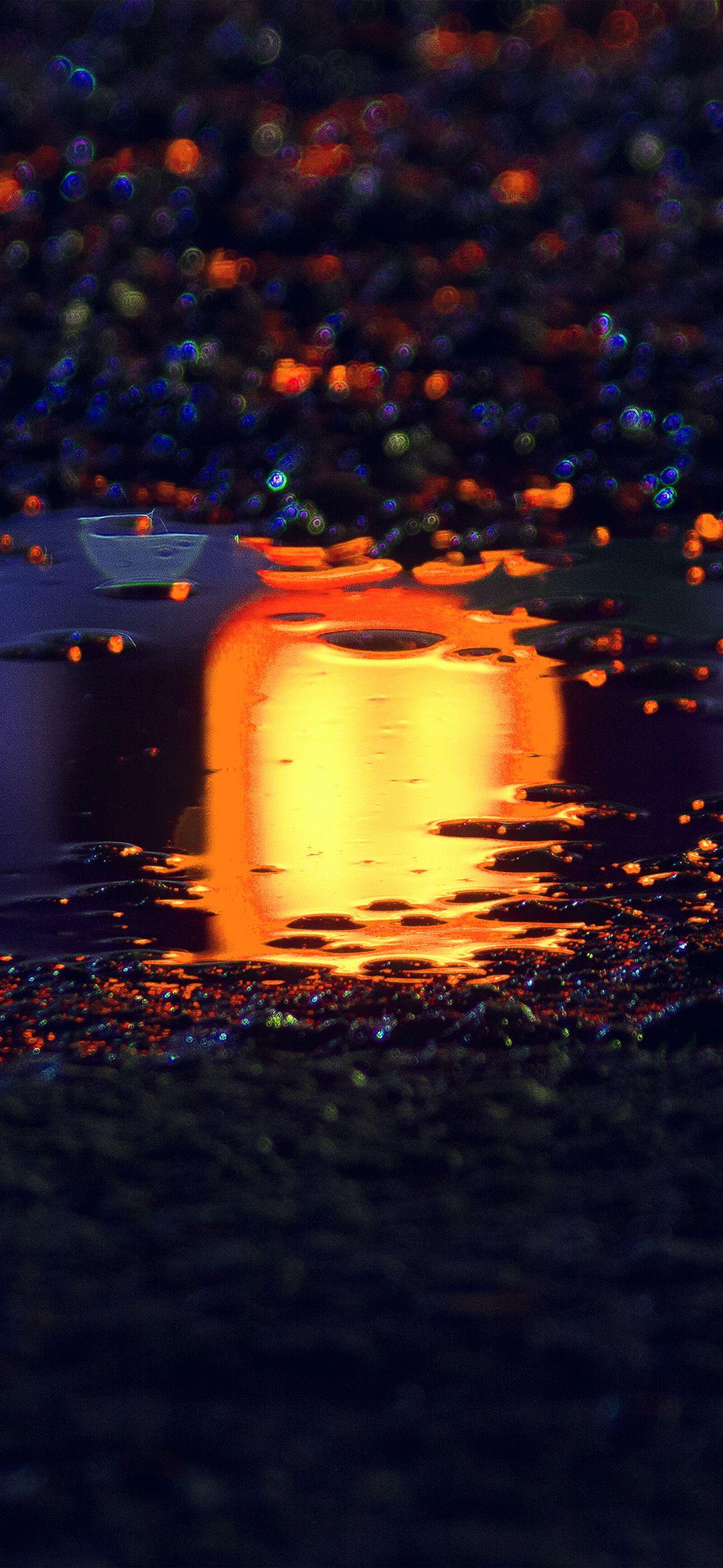 1125x2436 rain red blue bokeh water asphalt art light