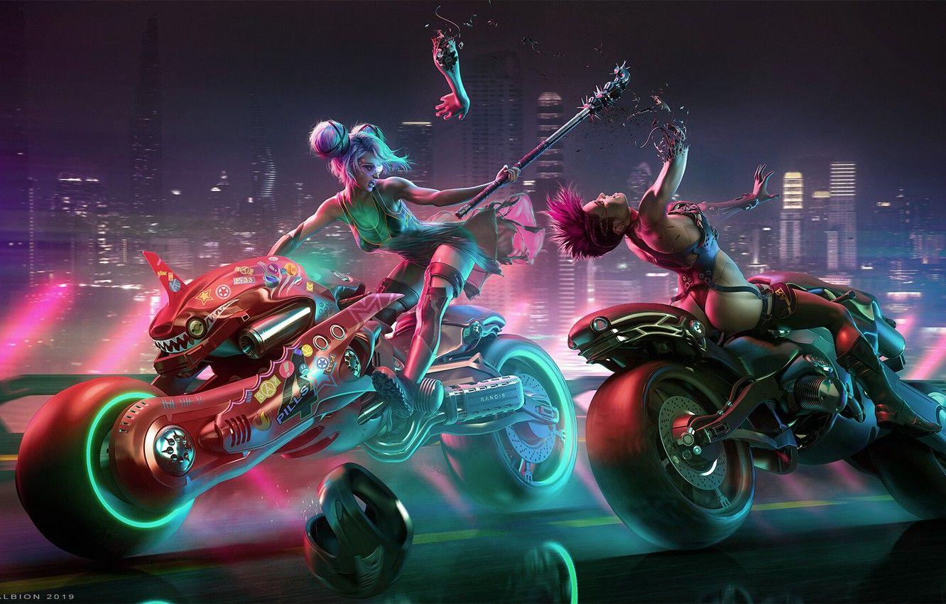 1332x850 Wallpaper Girl, Girls, Robots, Style, Girl, Fight, Motorcycle, Bikers, Robots, Style, Fiction, Girls, Fiction, Randis Albion, Motorcycles, Fight image for desktop, section фантастика
