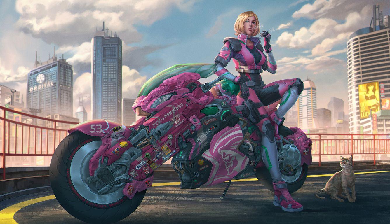 1336x768 Manga Punk Scifi Anime Motorcycle Girl Laptop HD HD 4k Wallpaper, Image, Background, Photo and Picture