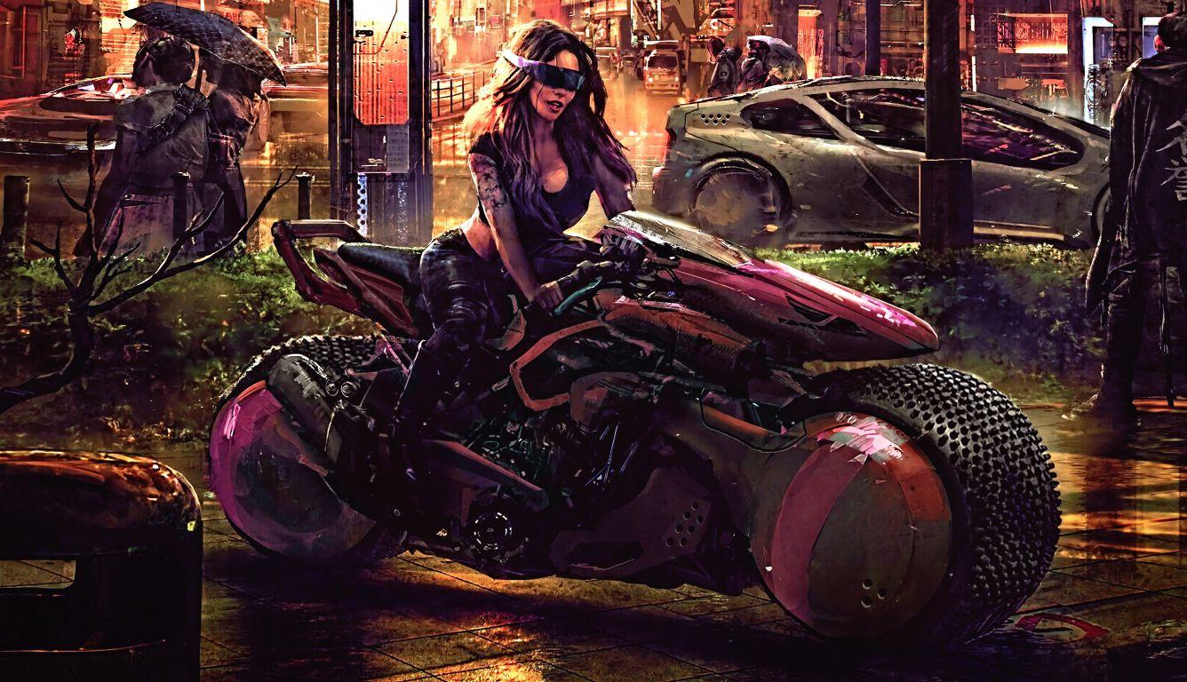 1336x768 Cyberpunk Woman in Motorcycle HD Laptop Wallpaper, HD Artist 4K Wallpaper, Image, Photo and Background