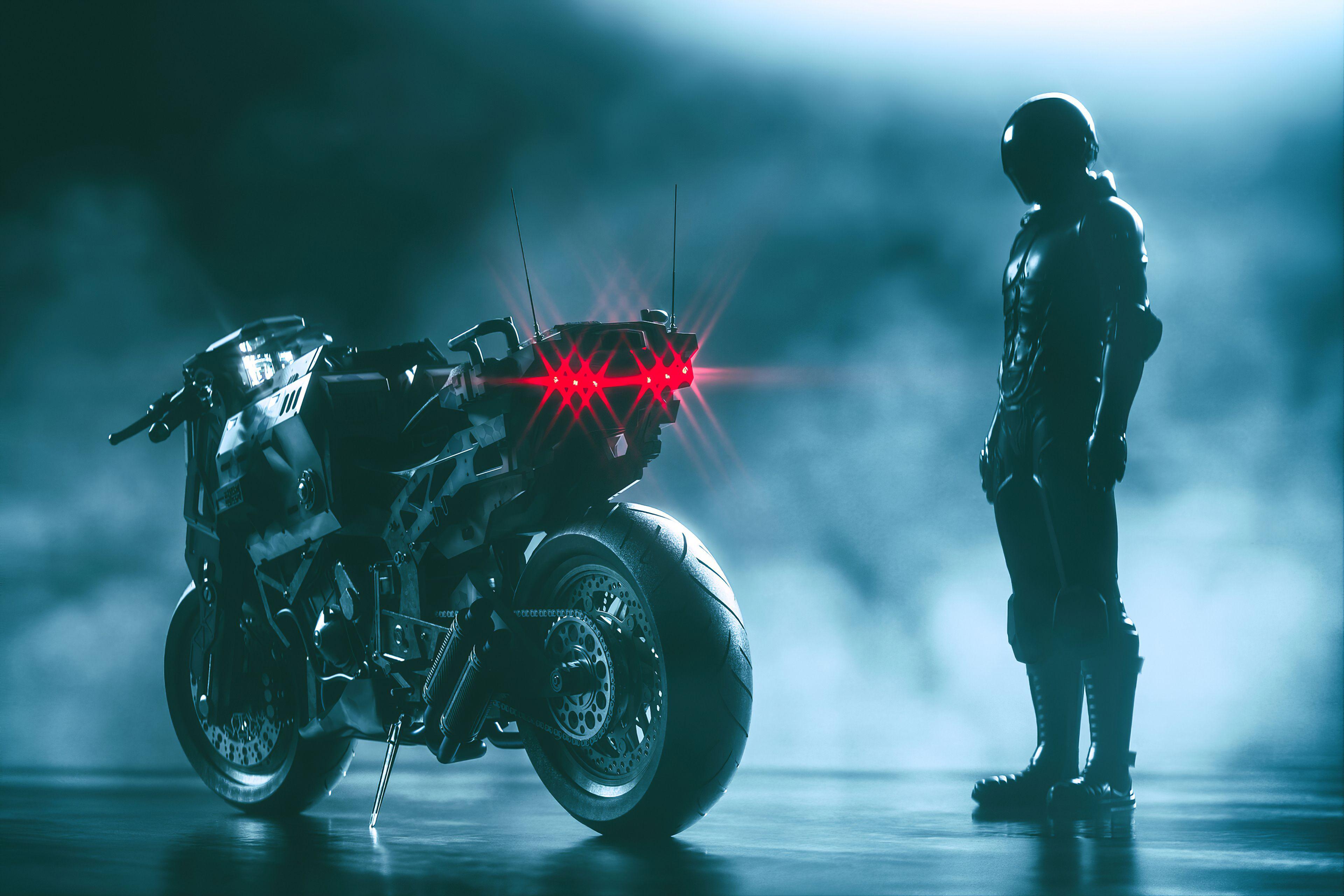 3840x2560 Cyberpunk Bike With Man 4k, HD Artist, 4k Wallpaper, Image, Background, Photo and Picture