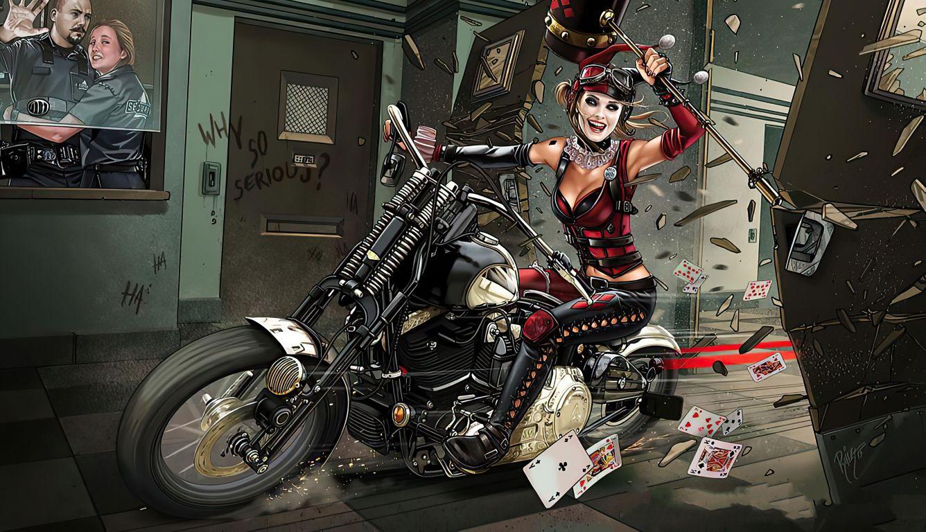 1336x768 Harley Quinn in Motorcycle HD Laptop Wallpaper, HD Superheroes 4K Wallpaper, Image, Photo and Background