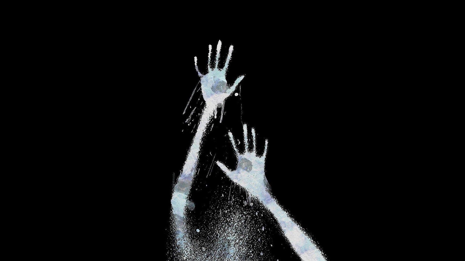 1920x1080 hands, Digital art, Minimalism, Monochrome, Pressed against glass, Black background, Blurred, Gallows Hill, TV, Dark Wallpaper HD / Desktop and Mobile Background