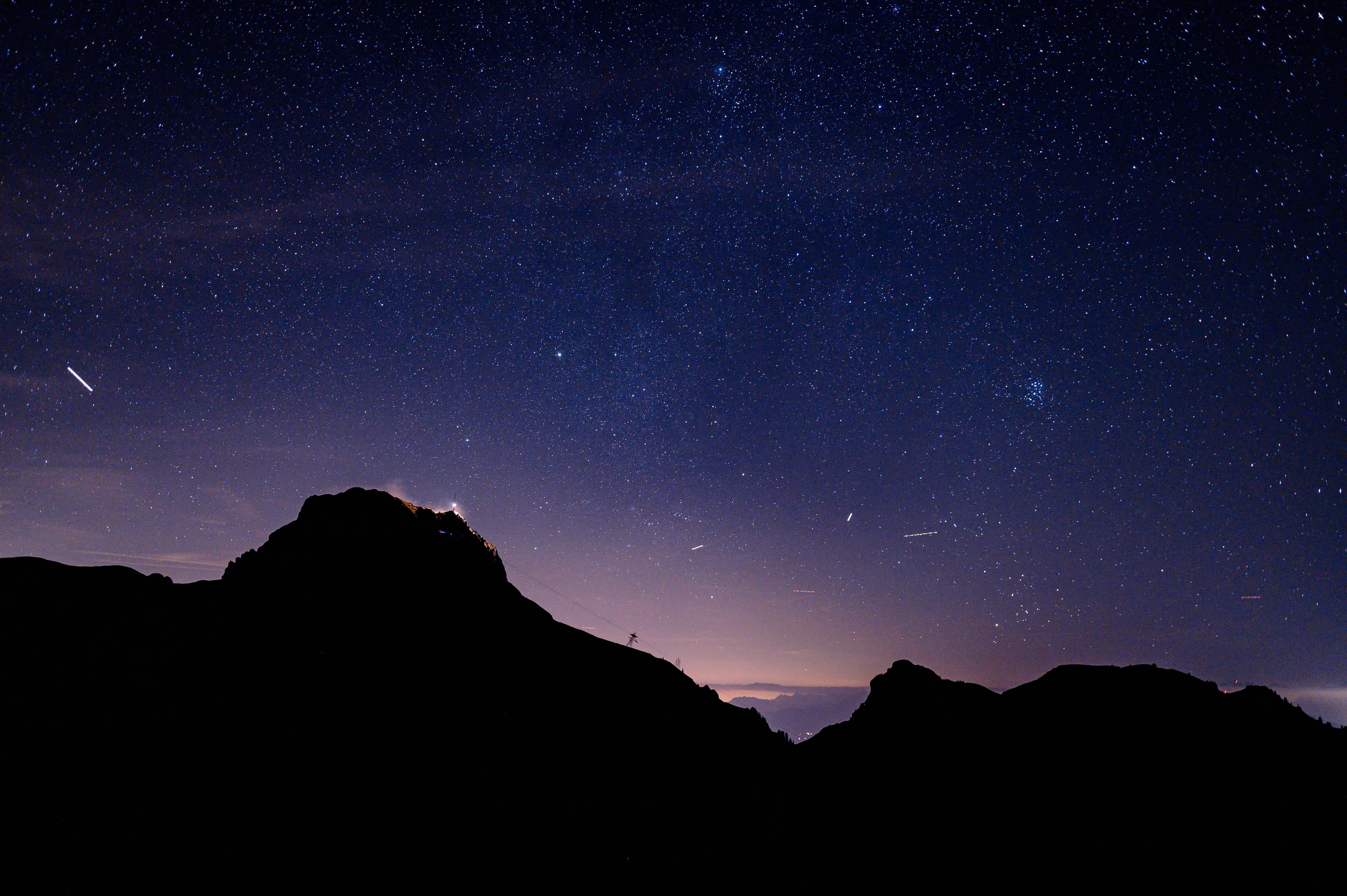 6048x4024 wallpaper mountains, night, dark, starry sky, stars HD : Widescreen : High Definition