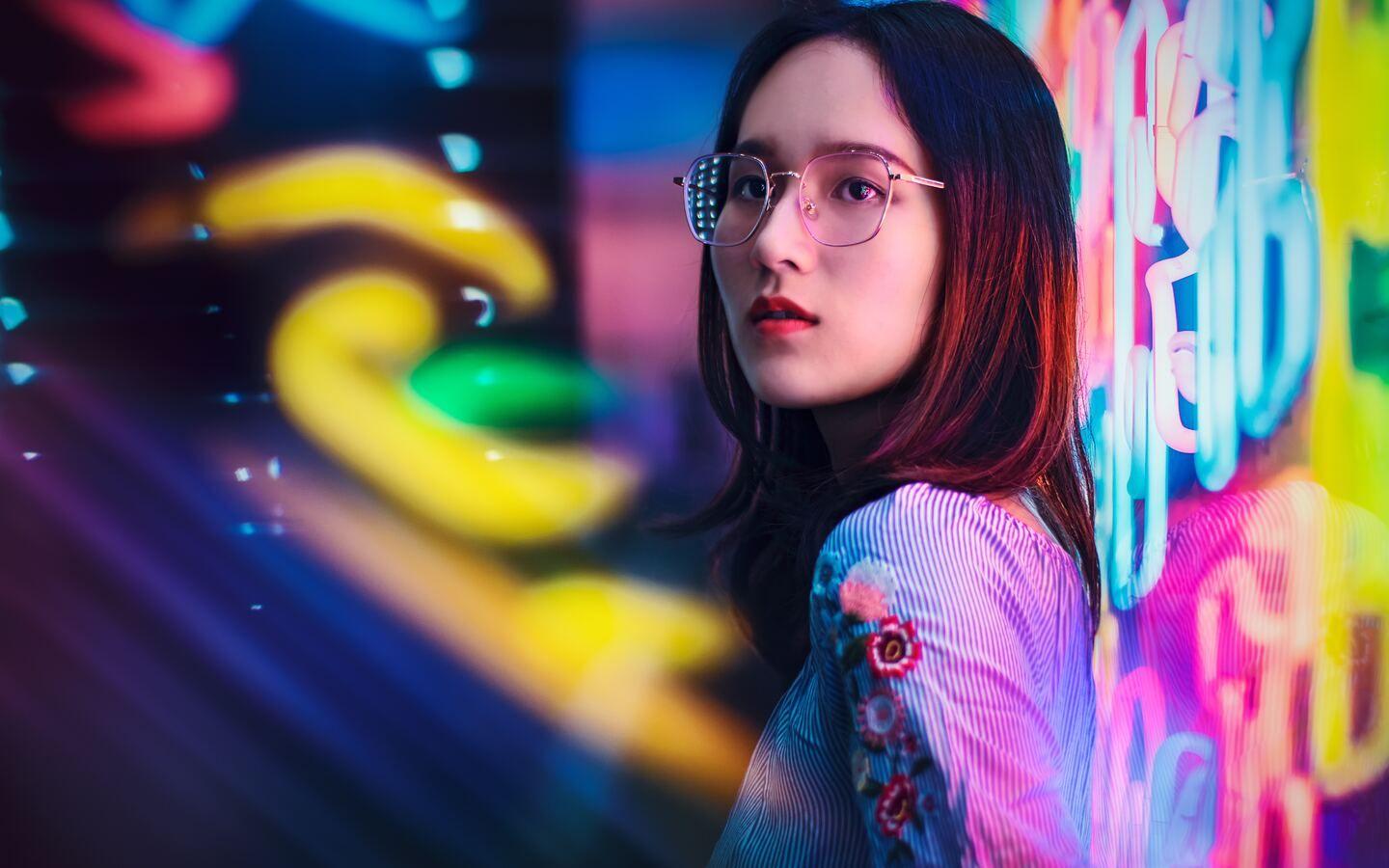 1440x900 Asian Girl Neon Signs 4k 1440x900 Resolution HD 4k Wallpaper, Image, Background, Photo and Picture