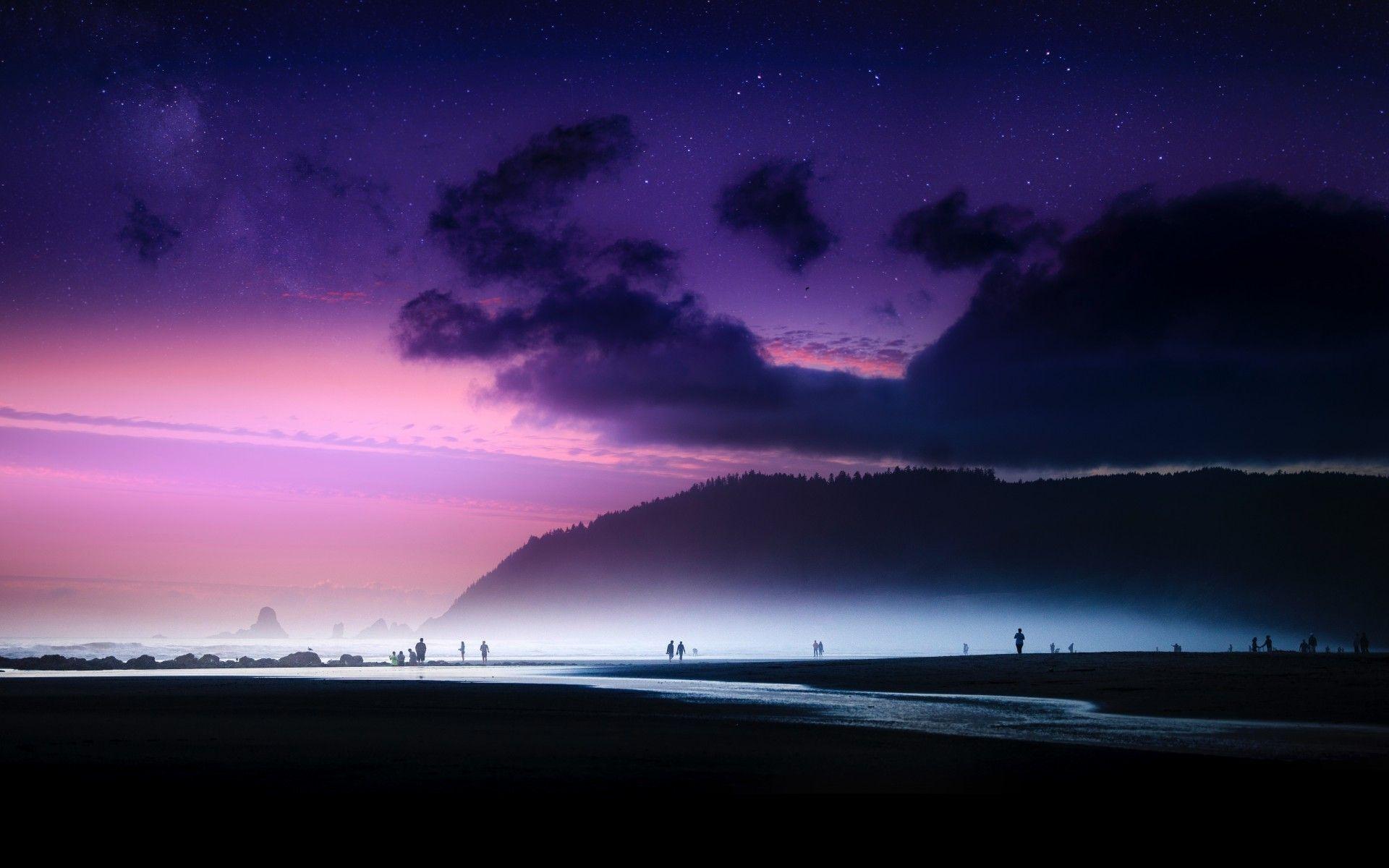 1920x1200 Wallpaper Beach, Twilight, Purple sky, 4K, 8K, Nature,. Wallpaper for iPhone, Android, Mobile and Desktop