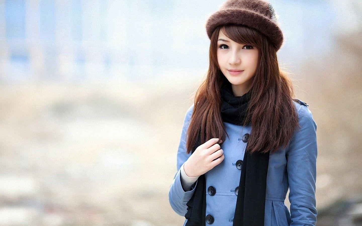 1440x900 #long hair, #women, #model, #millinery, #simple background, #hat, # Asian, #brunette, wallpaper. Mocah.org HD Desktop Wallpaper