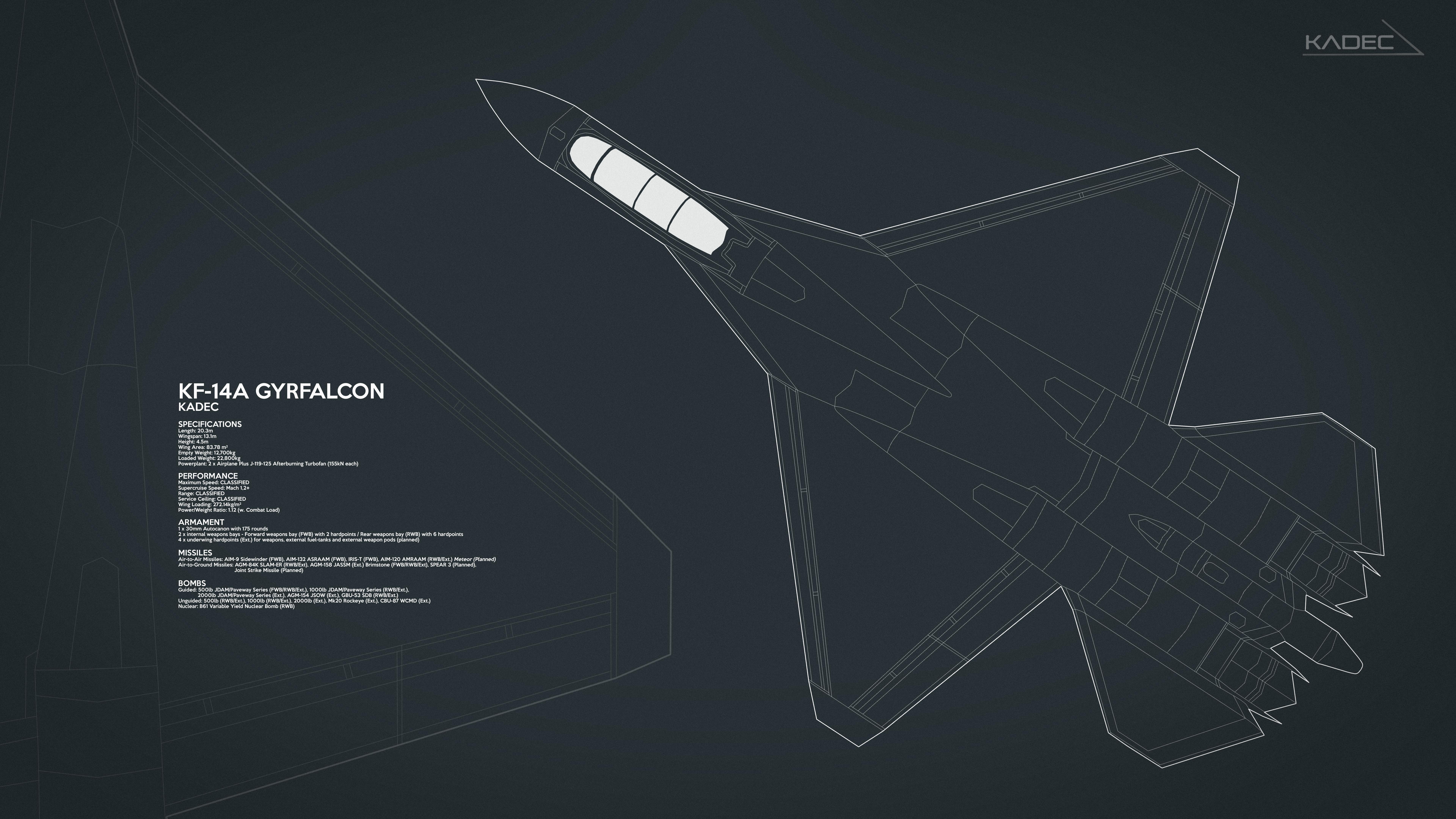 7680x4320 KADEC KF 14A Resolution Desktop Wallpaper (Blueprint Style)