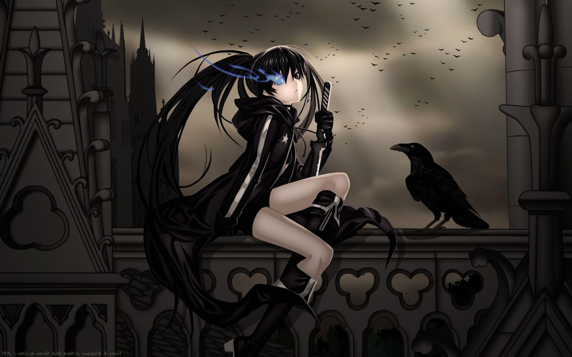 1920x1200 Castle warrior the balcony a flock of night Anime girl Raven