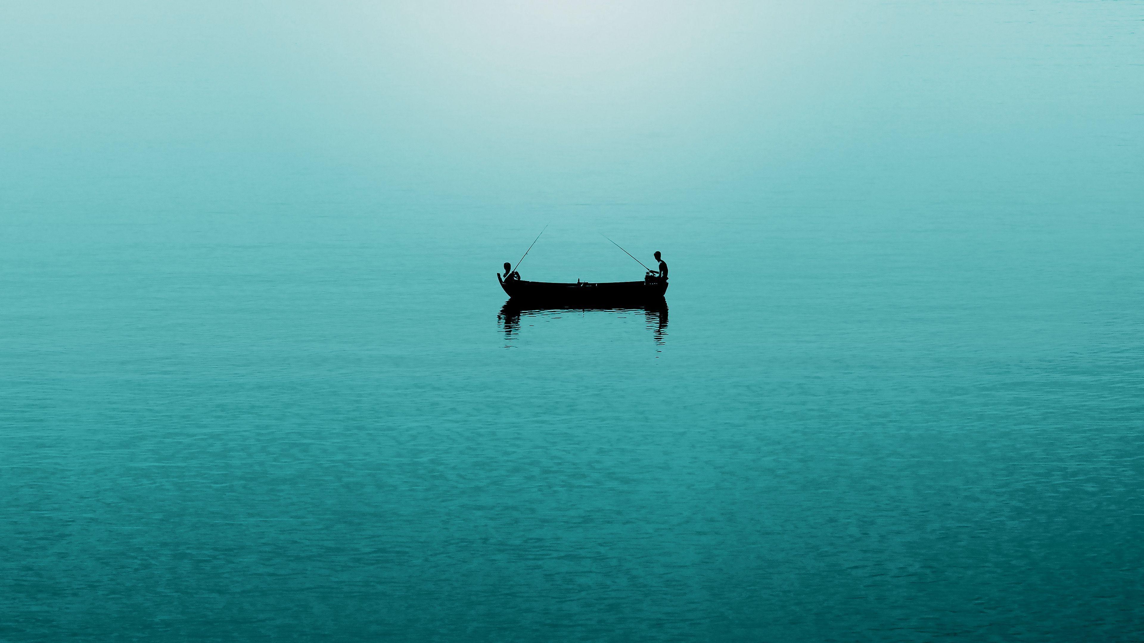 3840x2160 Download wallpaper 3840x2160 sea, fishermen, boat, fishing, minimalism 4k uhd 16:9 HD background
