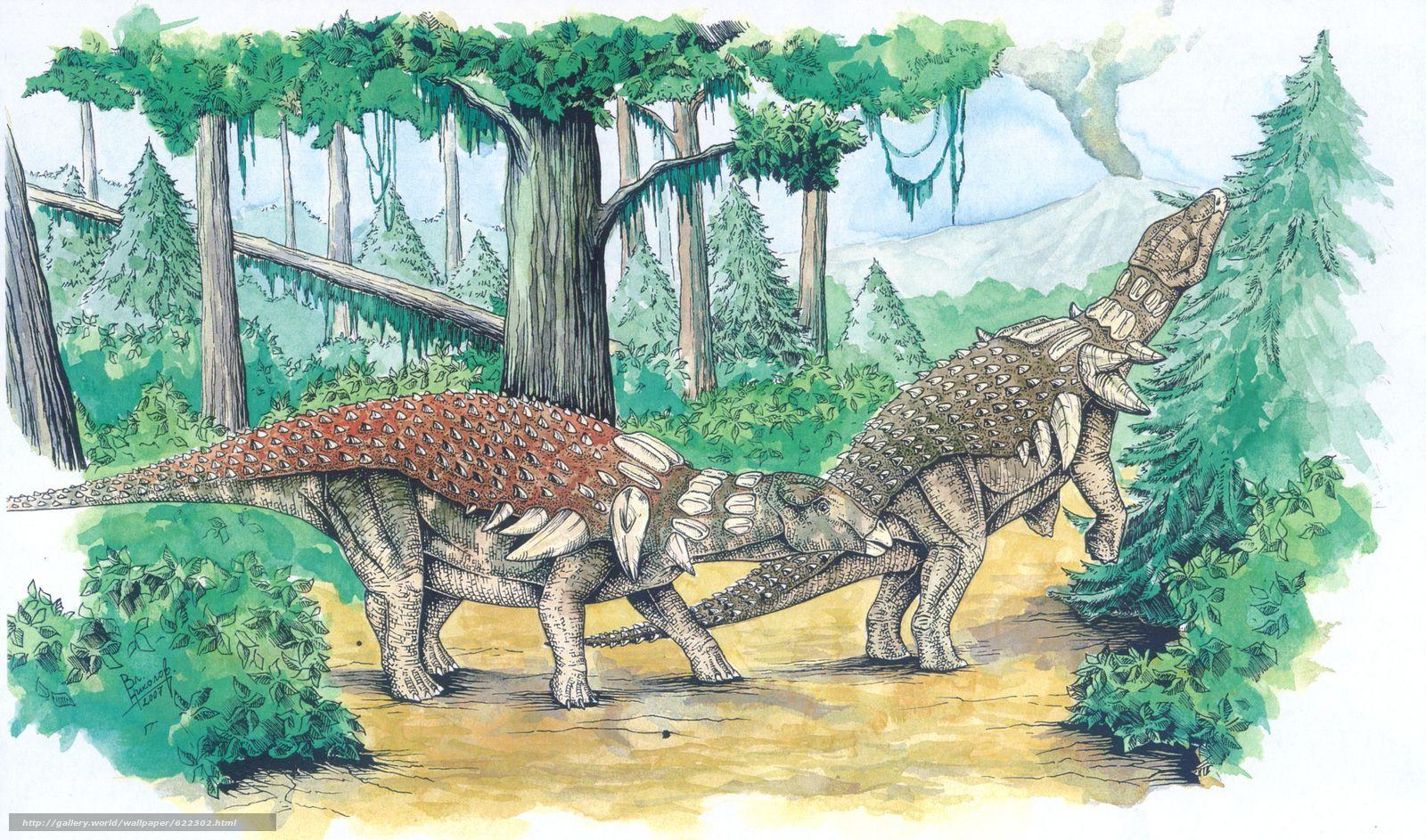 1600x943 Download wallpaper dinosaurs, Ancient animals, painting, forest free desktop wallpaper in the resolution 3480x2050