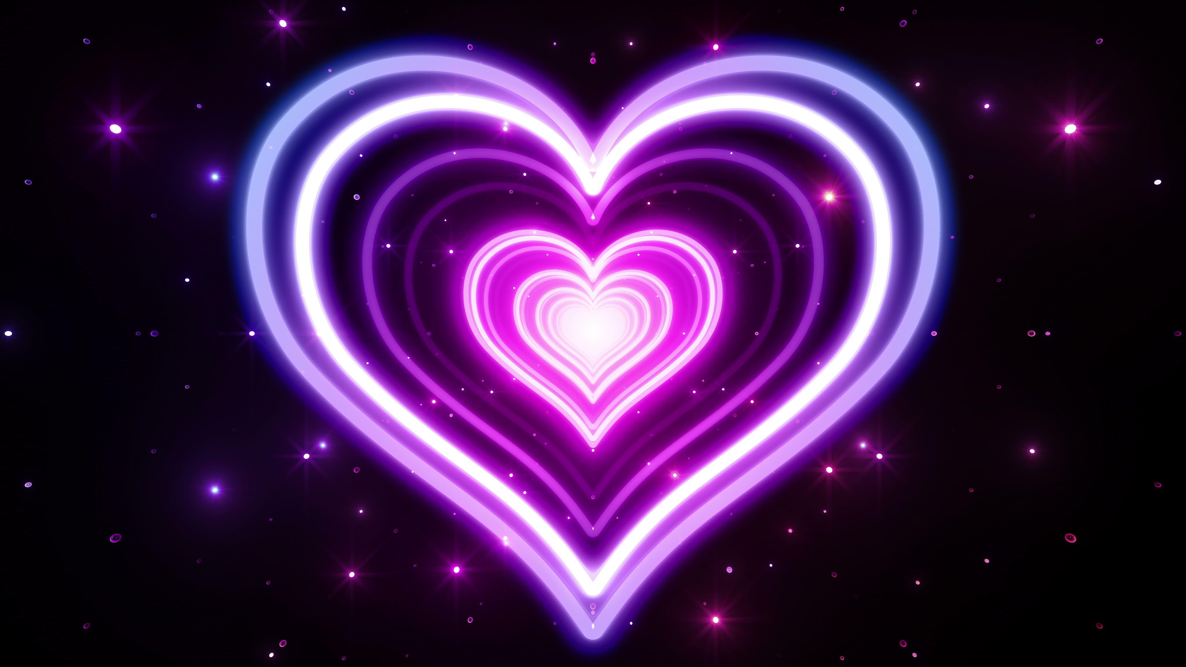 4096x2304 Abstract Heart Neon Purple Wallpaper:4096x2304