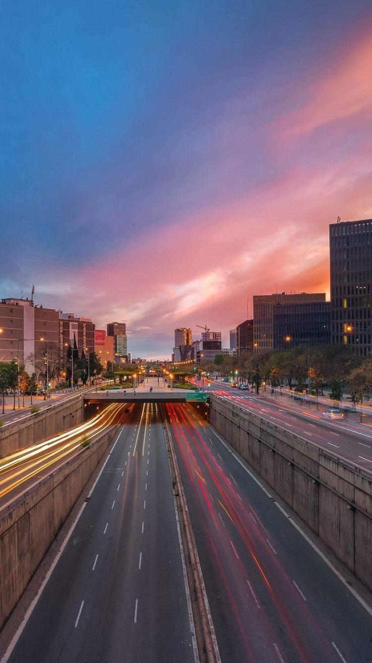 750x1334 iPhone Wallpaper Spain, Barcelona, City Night, Road