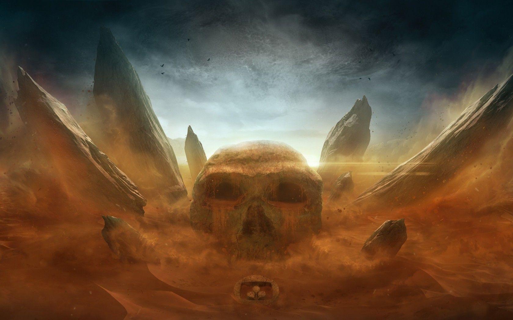 1680x1050 Download 1680x1050 Desert, Skull, Sand Storm, Rocks Wallpaper for MacBook Pro 15 inch