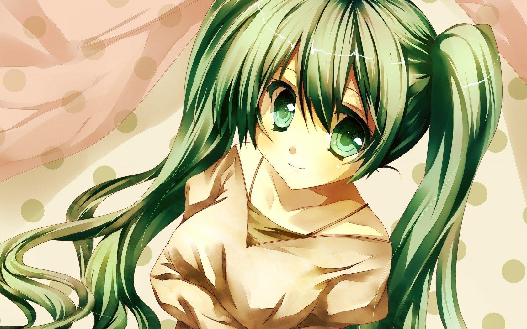 1680x1050 Anime Girl with Green Hair Art