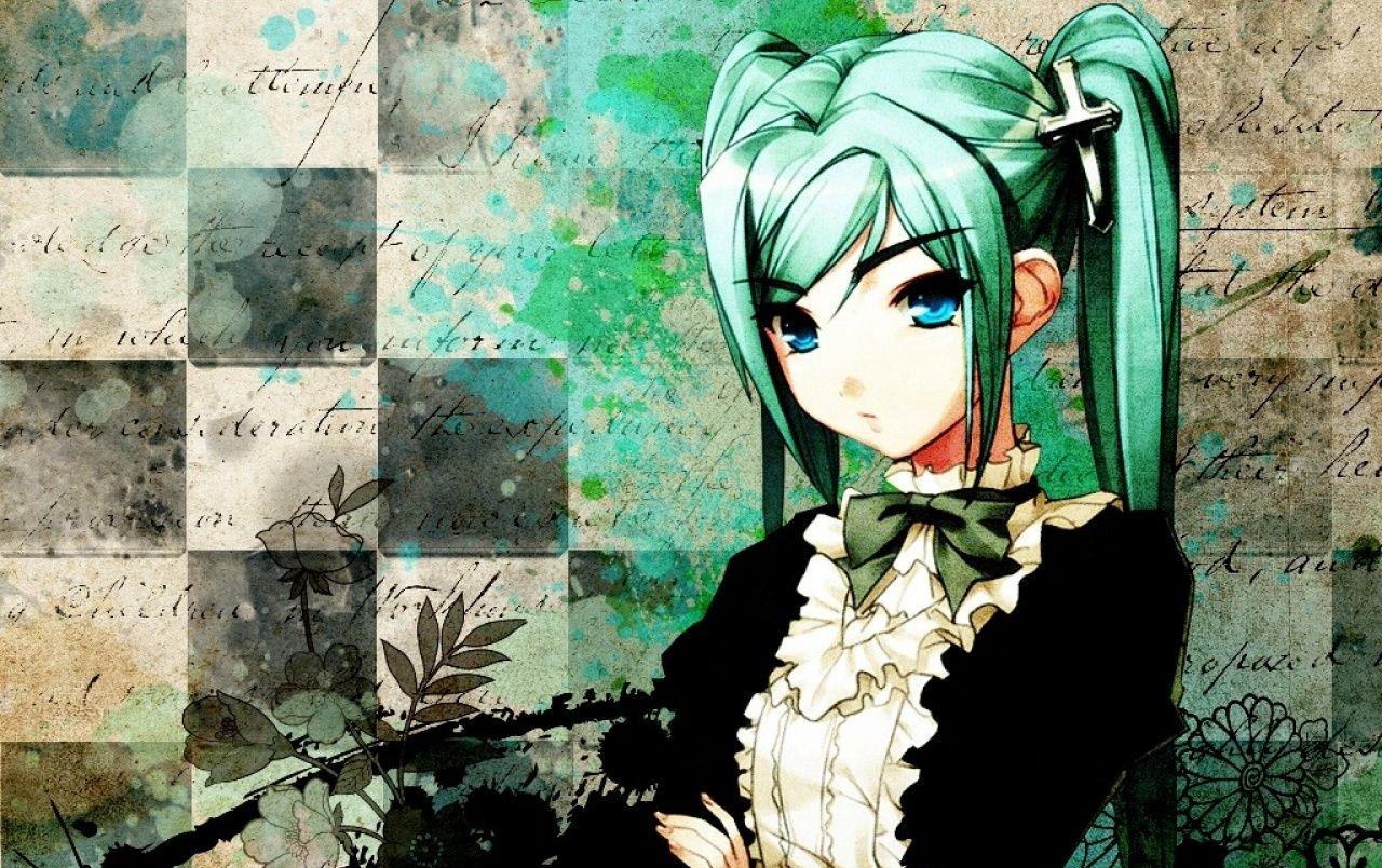 1280x804 Anime Girl Green Hair Cross wallpaper. Anime Girl Green Hair Cross