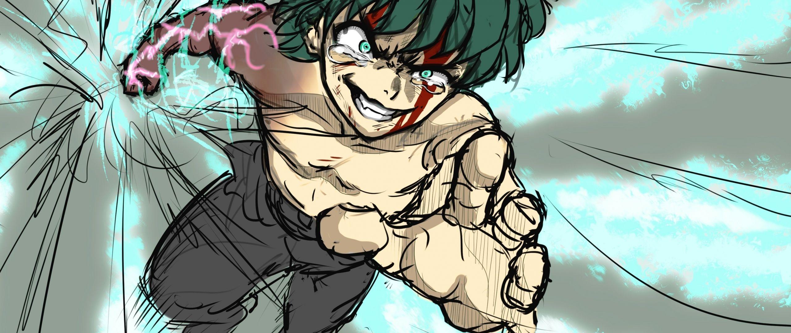 2560x1080 Download 2560x1080 wallpaper artwork, anime boy, izuku midoriya, green hair, dual wide, widescreen, 2560x1080 HD image, background, 16271