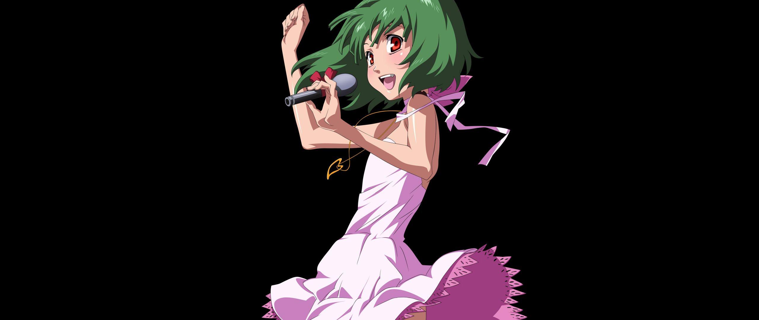 2560x1080 Download Fun, green hair, anime girl, minimal, Ranka Lee, Macross wallpaper, 2560x Dual Wide, Widescreen