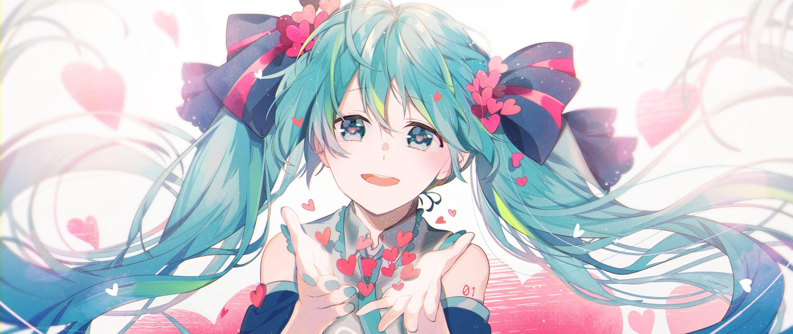 2560x1080 Download Cute, anime girl, Hatsune Miku, artwork wallpaper, 2560x Dual Wide, Widescreen