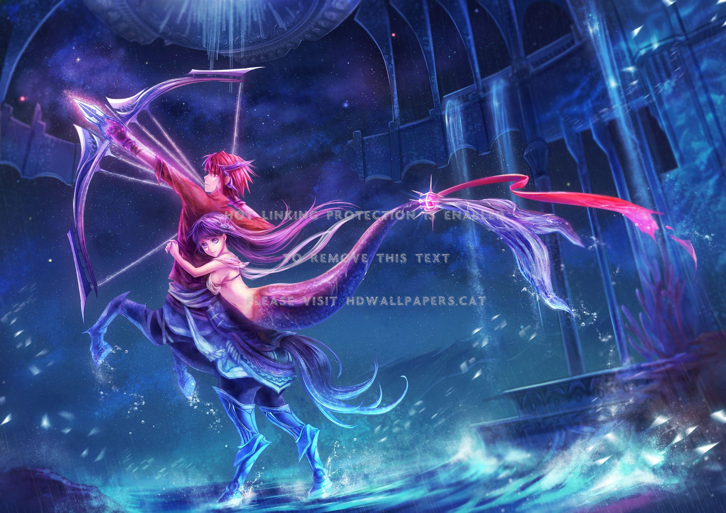 2339x1653 pisces & sagittarius couple zodiac abstract