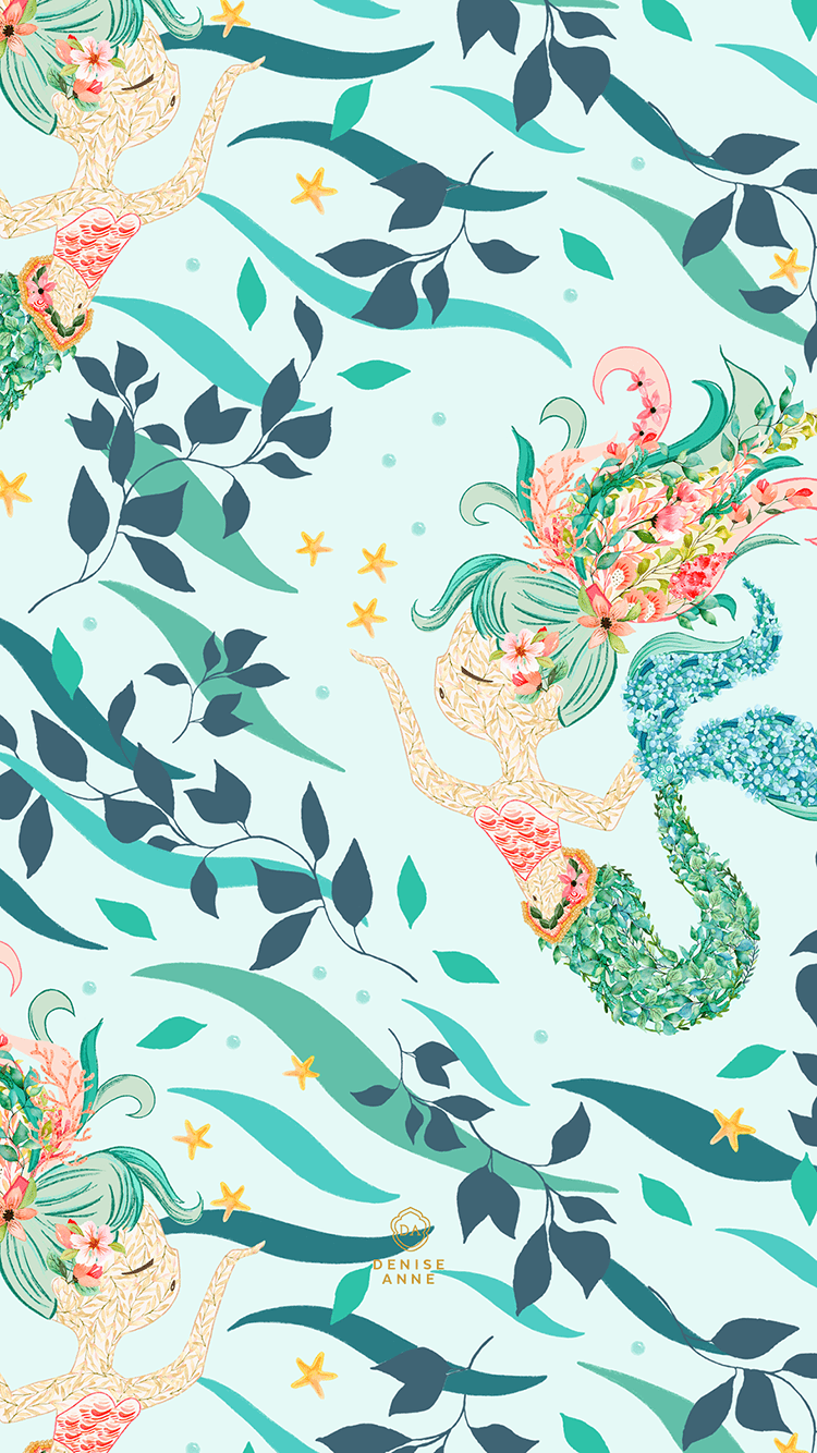 750x1334 Free Mermaid and Floral Tropical Phone Wallpaper