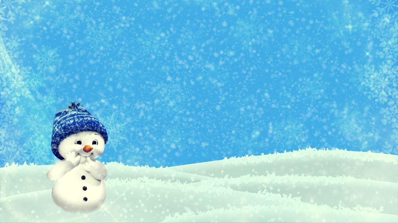 1366x768 Download wallpaper 1366x768 snowman, winter, christmas, new year, cute, illustration tablet, laptop HD background