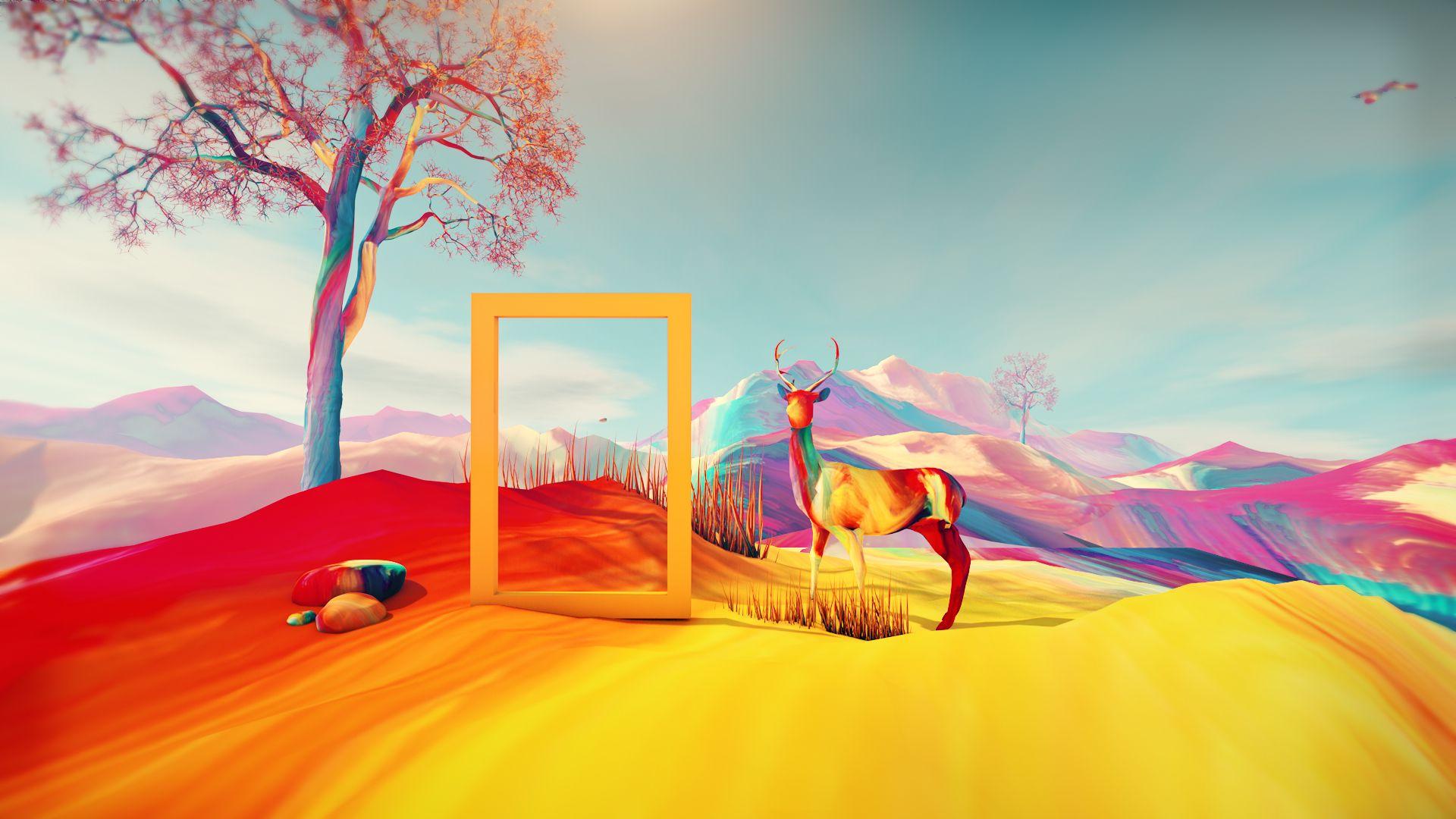 1920x1080 #digital art, #artist, #colorful, #hd, #behance, #deer. Mocah.org HD Desktop Wallpaper