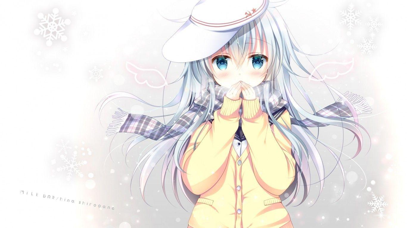 1366x768 Download 1366x768 Hibiki, Kantai Collection, Cute, Winter, Hat, Scarf, Verniy Wallpaper for Laptop, Notebook