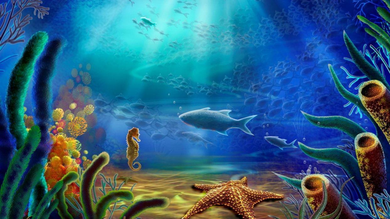 1244x700 Cartoon art vector color ocean underwater wallpaperx1080
