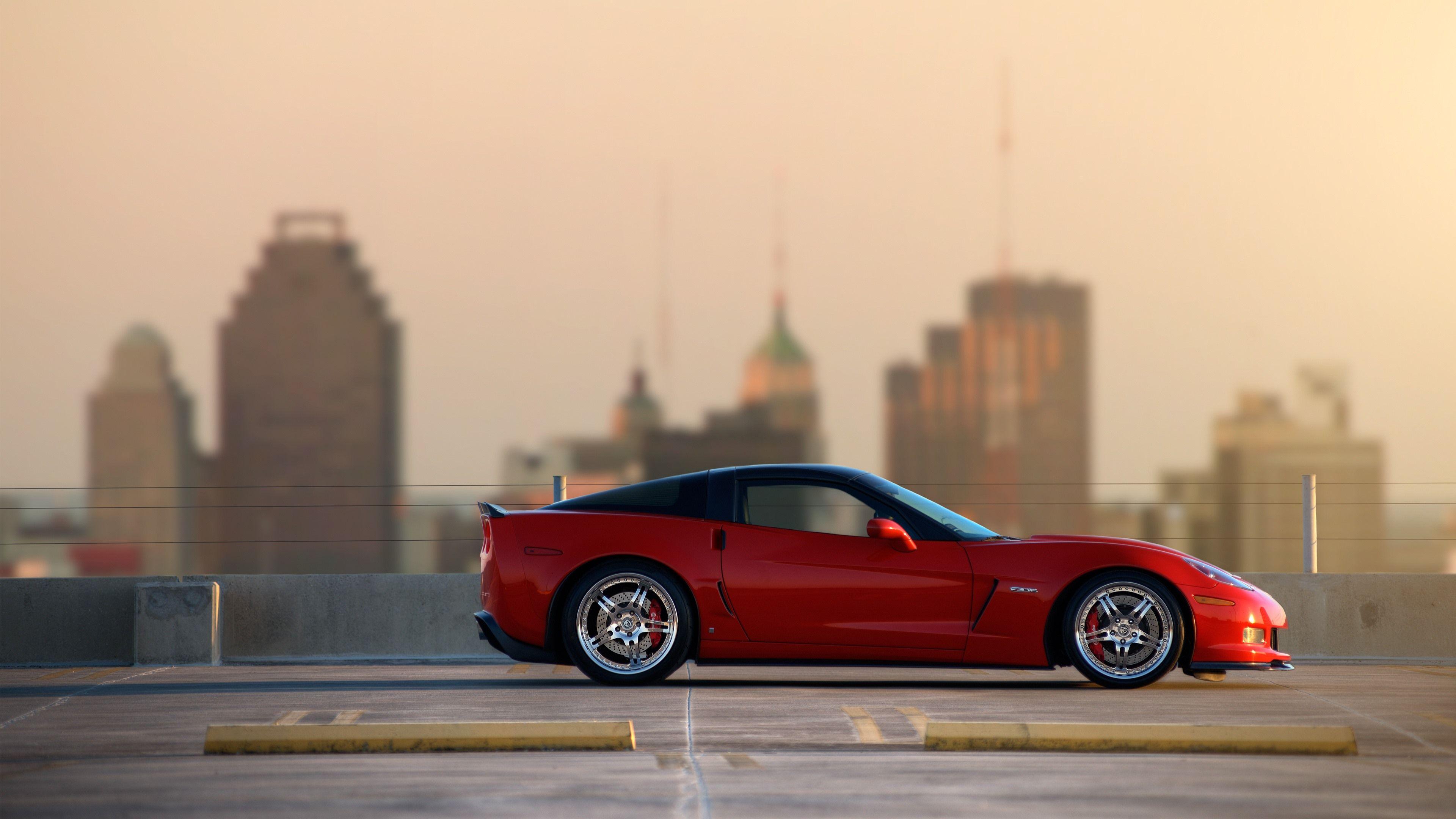 3840x2160 Wallpaper Chevrolet Corvette red supercar side view, city 3840x2160 UHD 4K Picture, Image