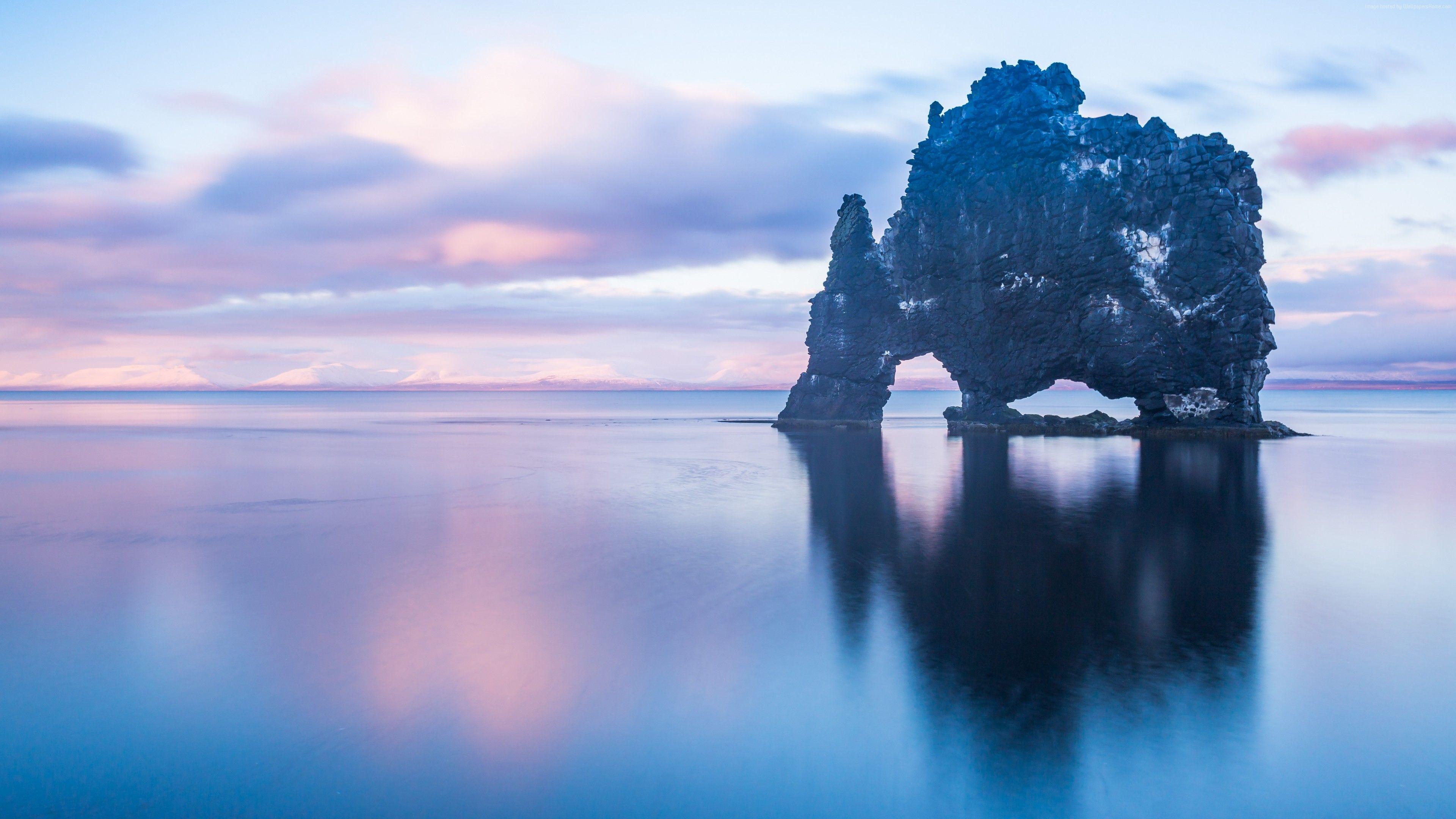 3840x2160 Wallpaper sea, ocean, rock, sky, Hvitserkur, Iceland, 4k, 5k, Nature