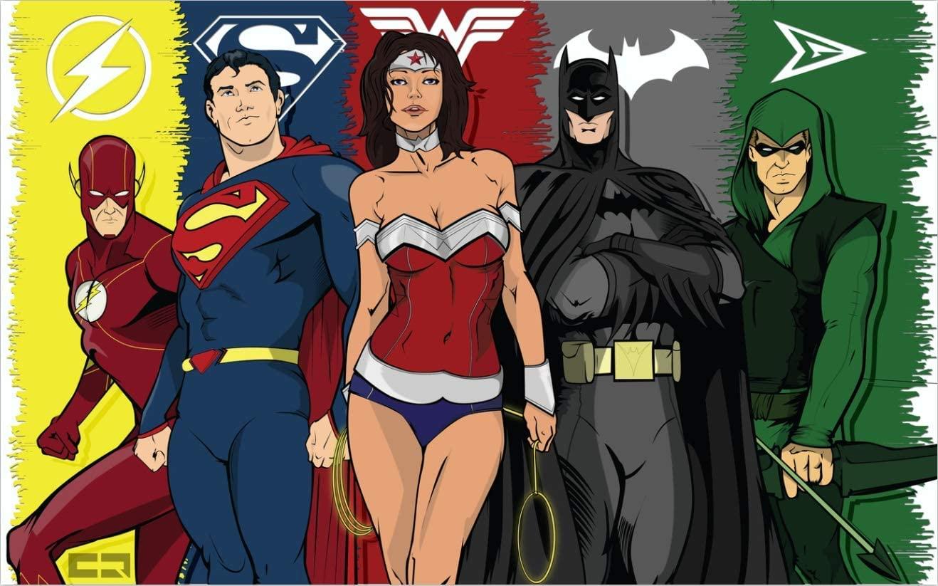 1318x823 Justice League Poster Sticker Superhero Superman Batman Wonder Woman Wallpaper (H) 350* (W) 245cm A: Amazon.co.uk: DIY & Tools