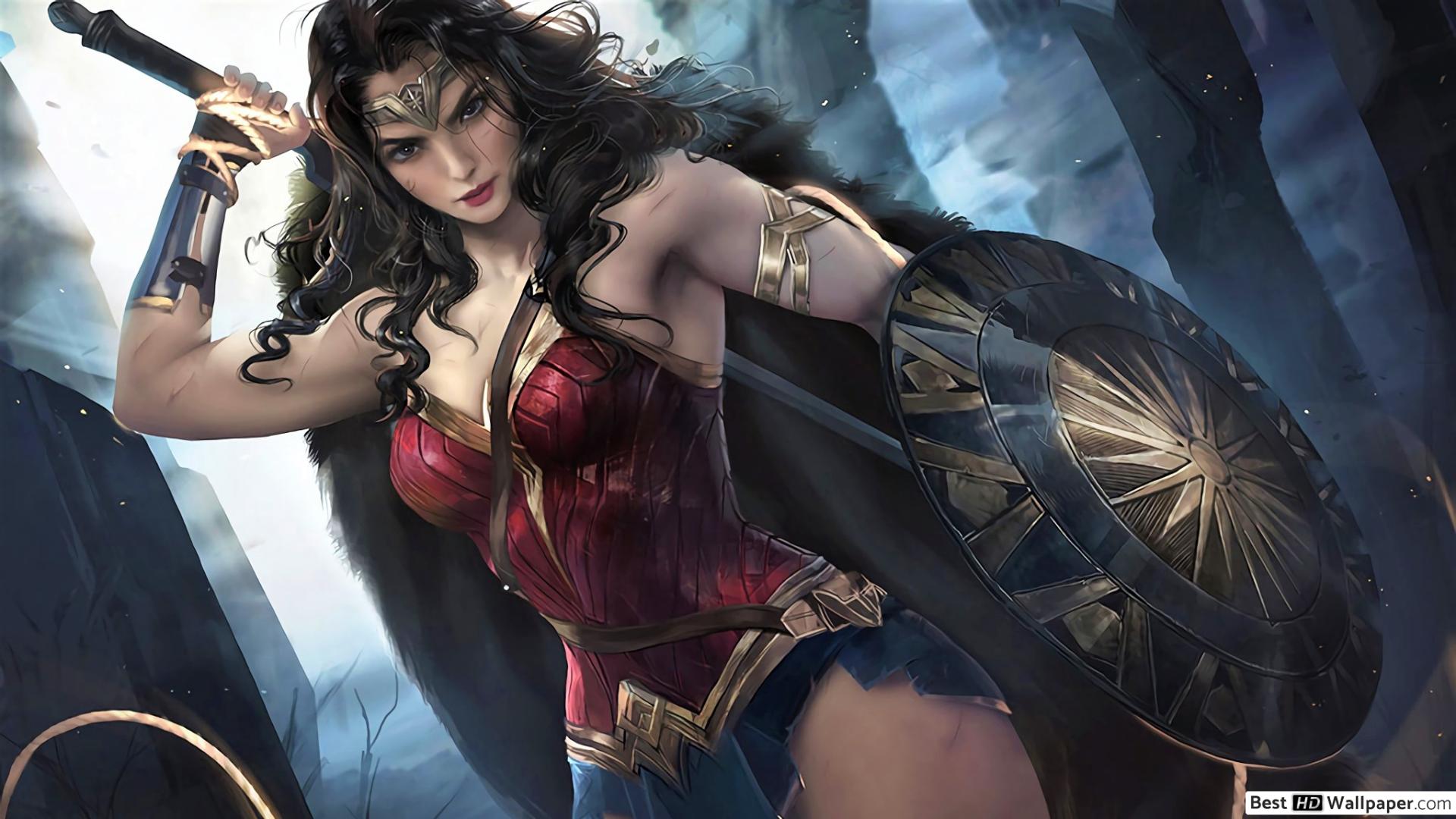 1920x1080 Wonder Woman with shield HD wallpaper download