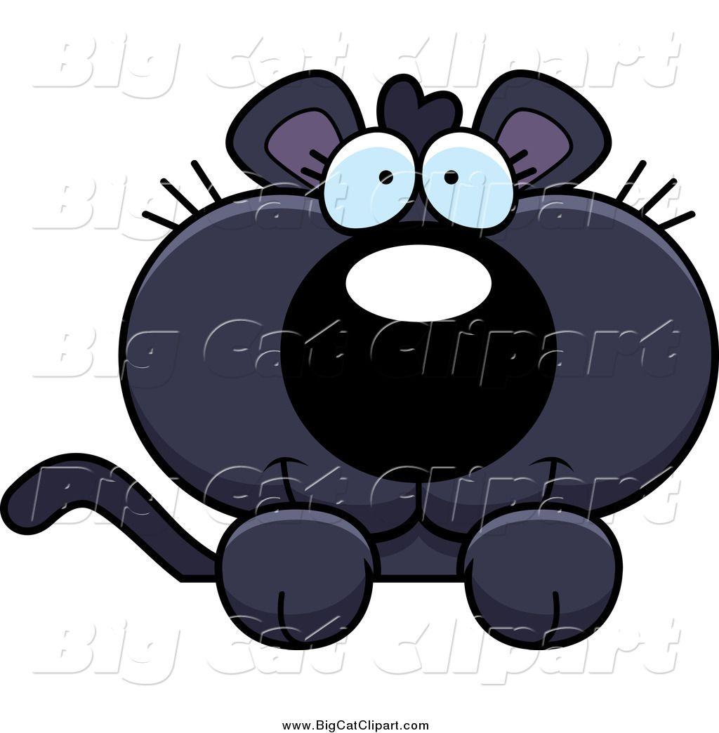 1024x1044 Big Cat Cartoon Vector Clipart of a Panther Cub over a Sign