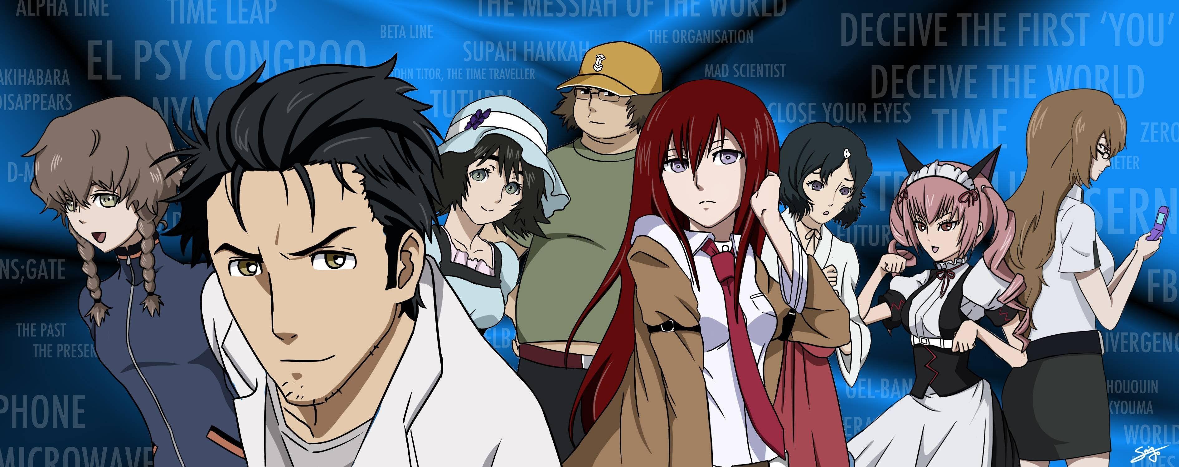 3780x1500 Here's a Steins;gate wallpaper I made last break [3780x1500]