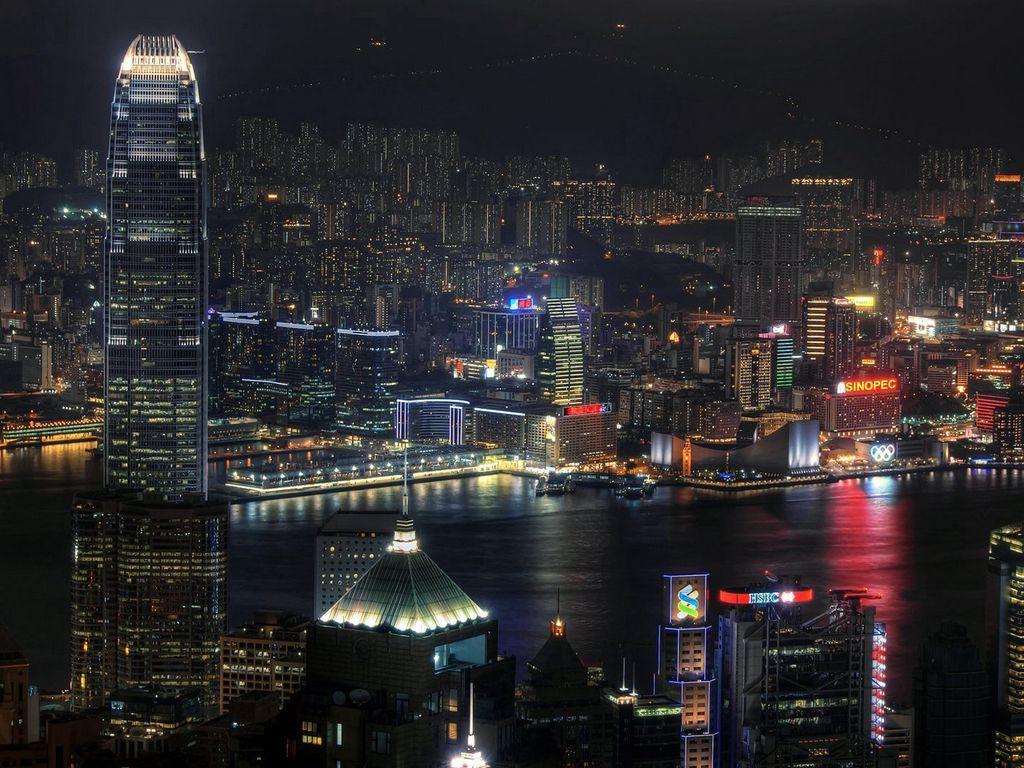 1024x768 Download wallpaper 1024x768 hong kong, city, skyscrapers, neon, china, night standard 4:3 HD background