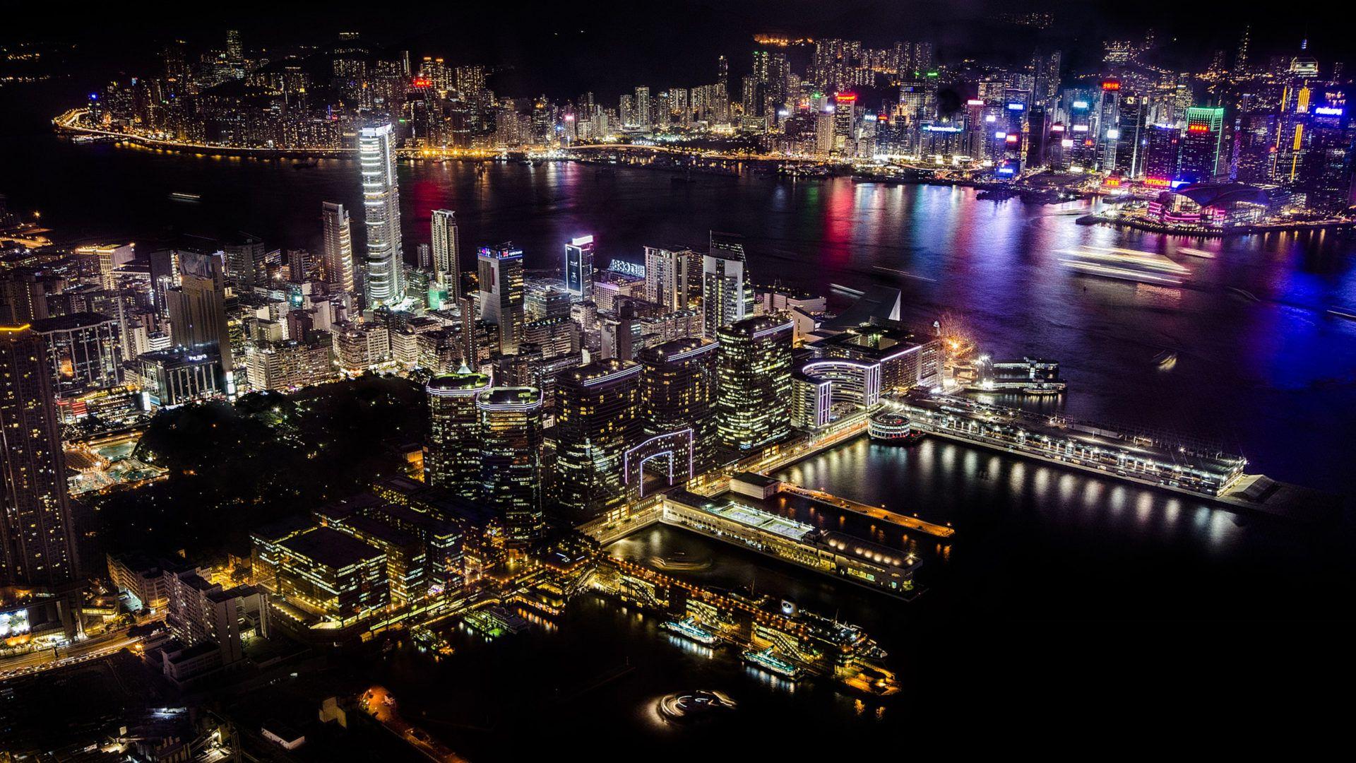 1920x1080 City Of Lights Hong Kong Deck Night Time View From The Air 4k Ultra HD Wallpaper For Desktop Laptop Tablet Mobile Phones And Tv 3840x2400 :