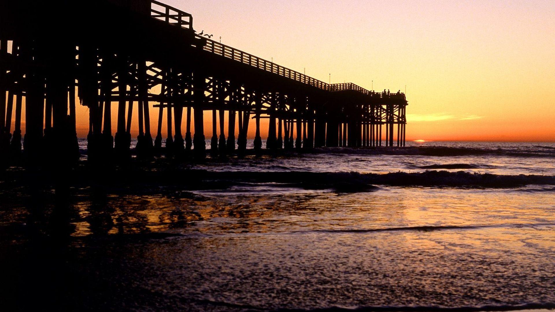 1920x1080 Download Wallpaper 1920x1080 san diego, california, evening, pier, waves, sea, decline Full HD 1080p HD Background