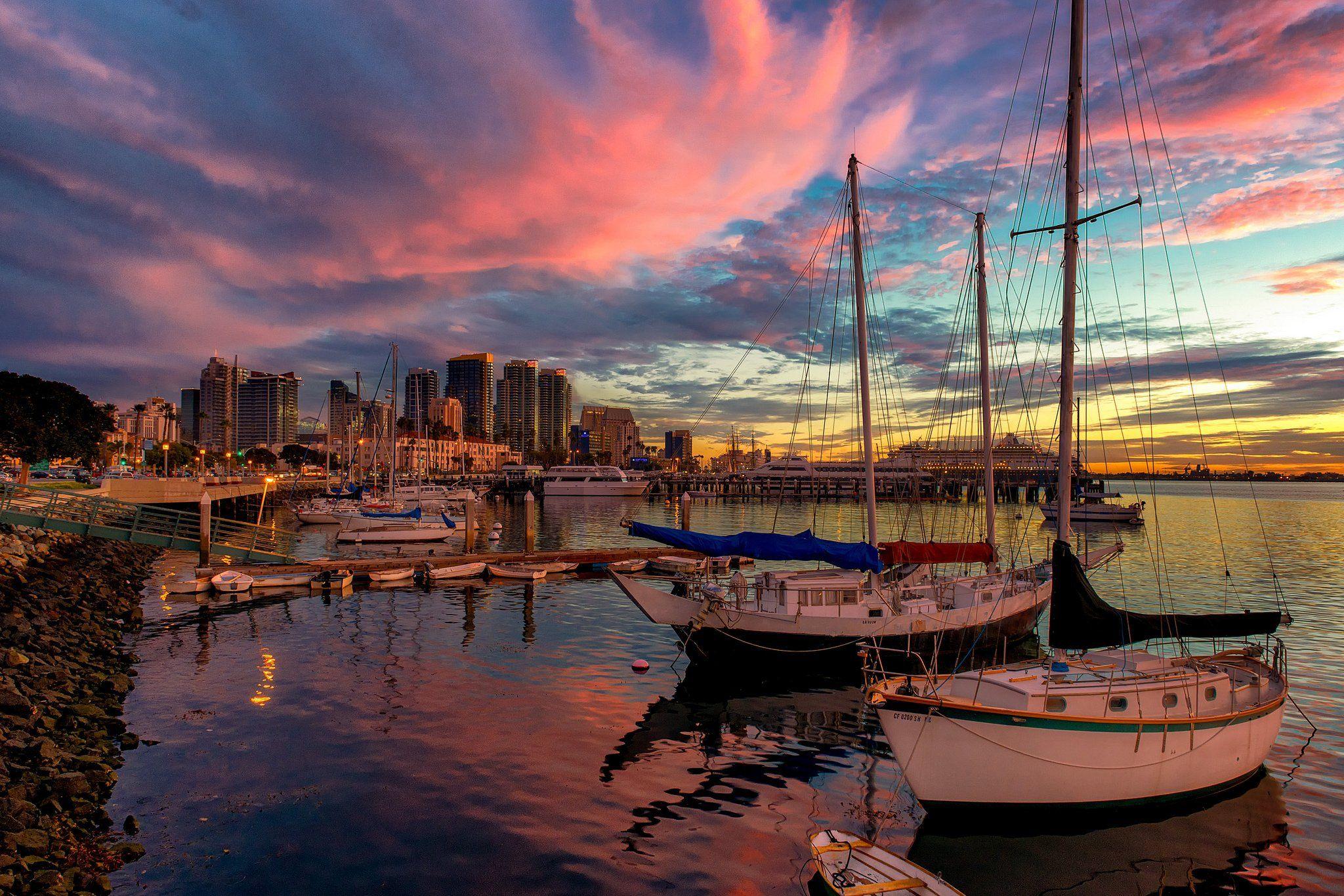 2048x1366 usa, California, San, Diego, Dock, Boat, Evening Wallpaper HD / Desktop and Mobile Background
