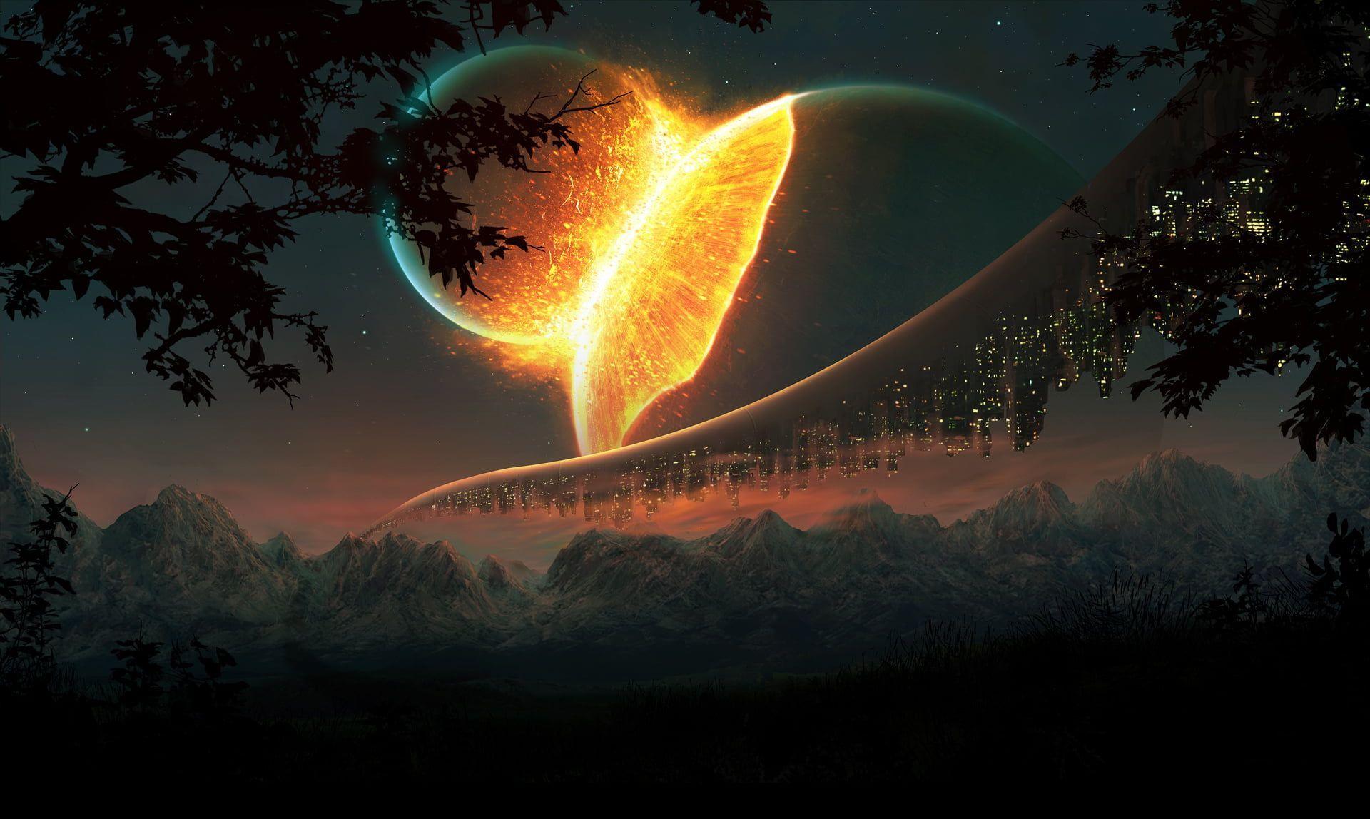 1920x1148 black tree, two planets photo science fiction #landscape #space #planet digital art #apocalyptic space. Wallpaper space, Cool desktop wallpaper, Cool background