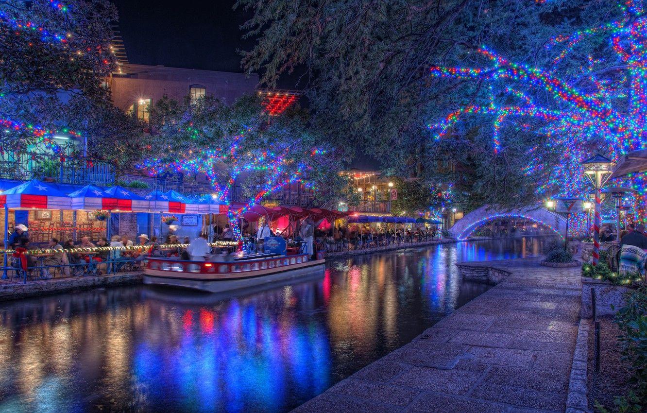 1332x850 Wallpaper night, night, Texas, Holiday, Texas, San Antonio, San Antonio, Christmas Lights image for desktop, section город