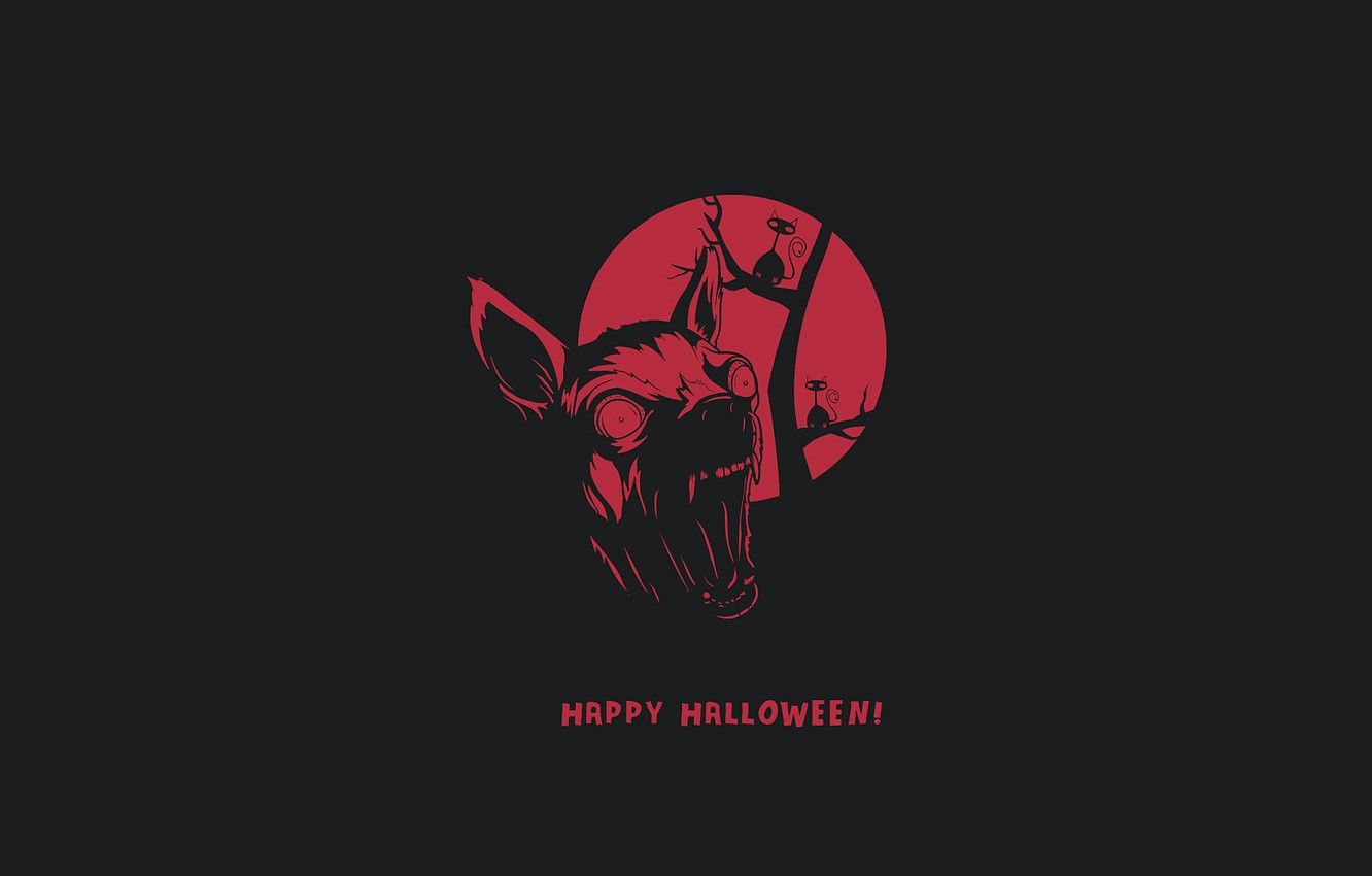 1332x850 Wallpaper wolf, monster, minimalism, monster, minimalism, wolf, Happy Halloween, happy halloween, evil cat, angry cat image for desktop, section минимализм