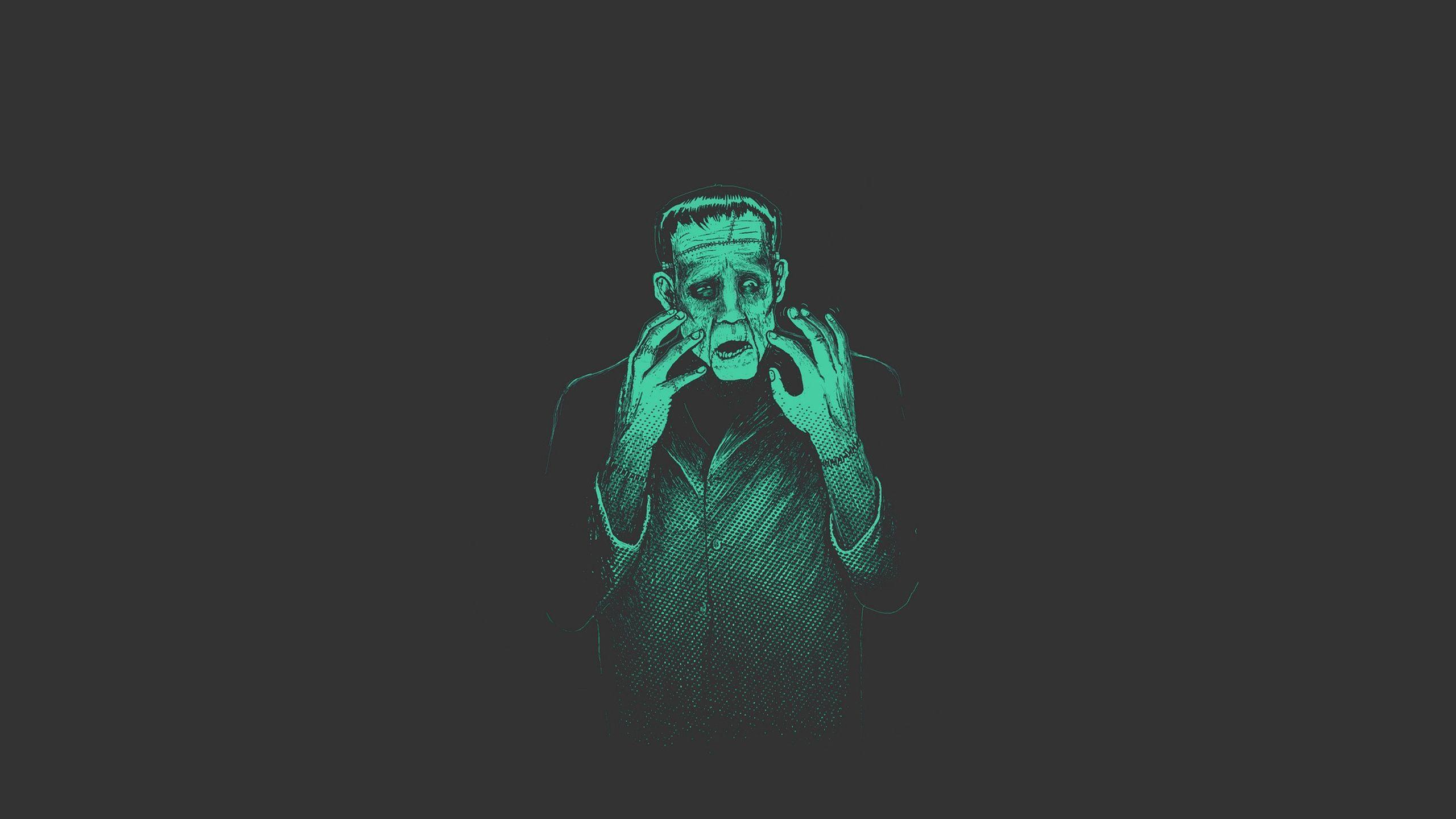 2560x1440 Download Wallpaper 2560x1440 Frankenstein, Character, Minimalism Mac iMac 27 HD Background. Halloween desktop wallpaper, Halloween wallpaper, Wallpaper