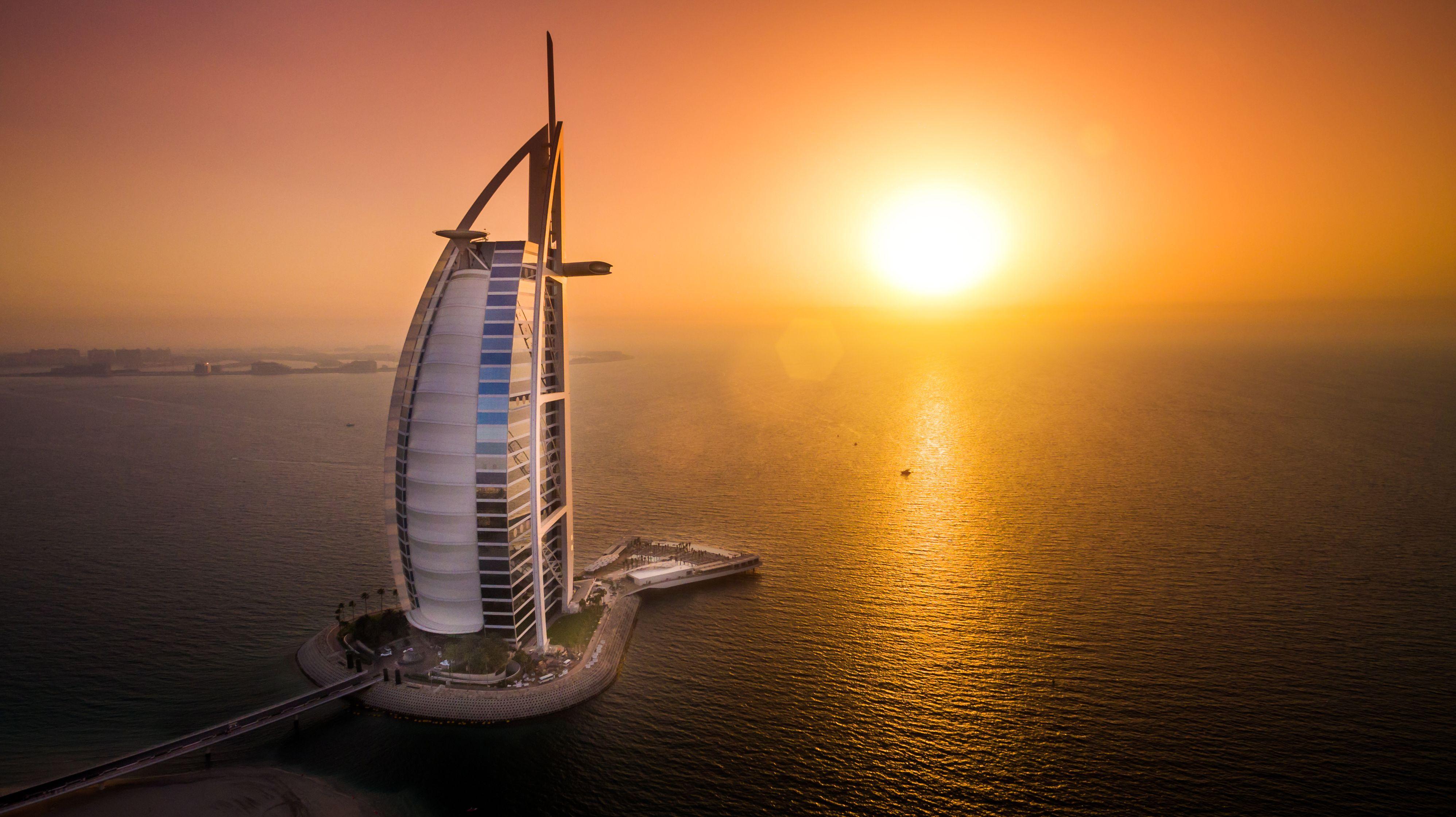 3992x2242 Building Burj Al Arab Dubai Sea Sunset United Arab Emirates Wallpaper:3992x2242