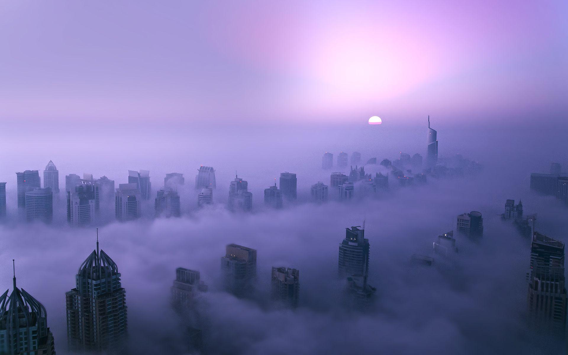 1920x1200 buildings, Skyscrapers, Purple, Dubai, Sunset Wallpaper HD / Desktop and Mobile Background
