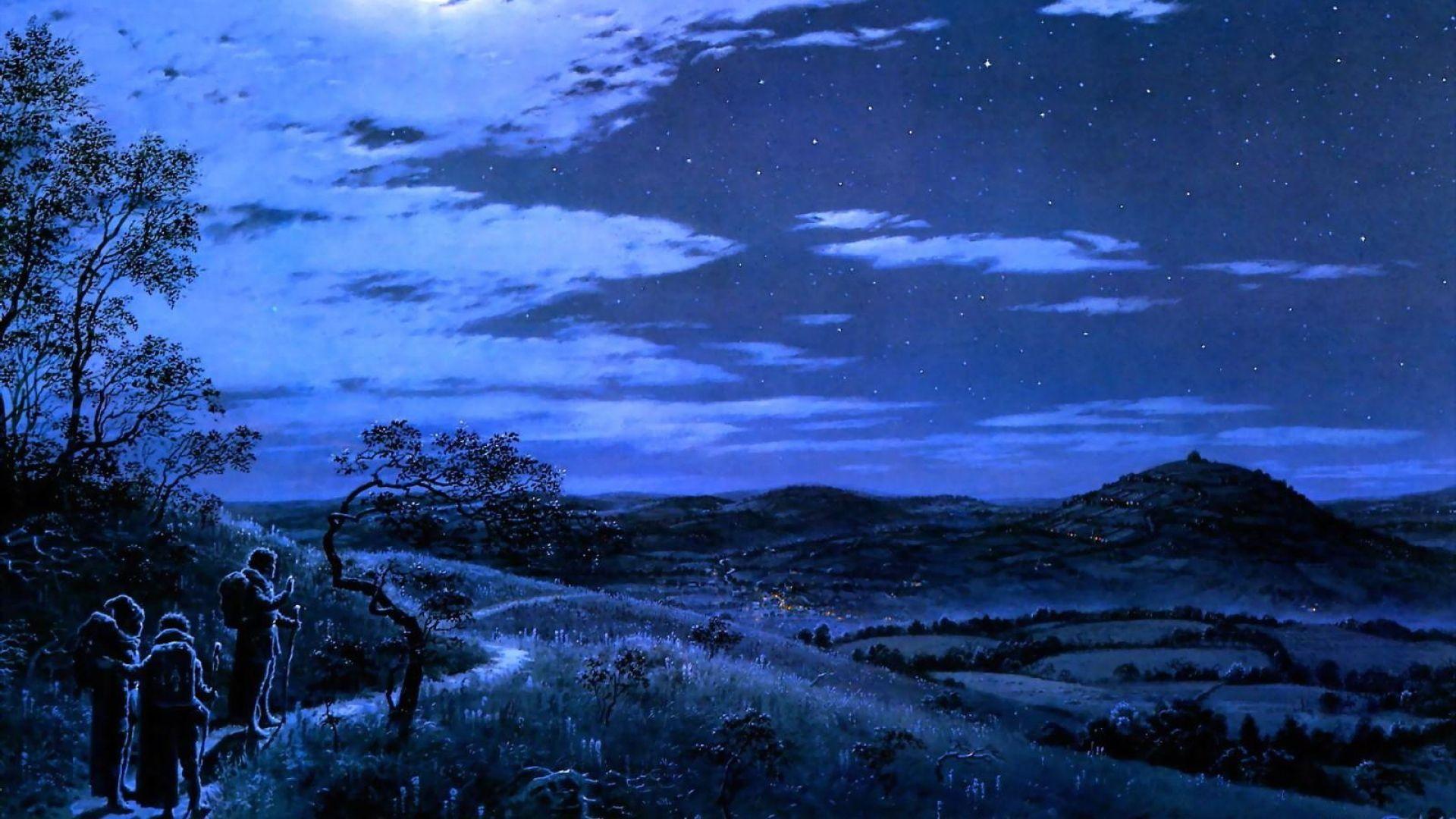 1920x1080 Download Wallpaper 1920x1080 night, moon, travelers, trail, nature Full HD 1080p HD Background