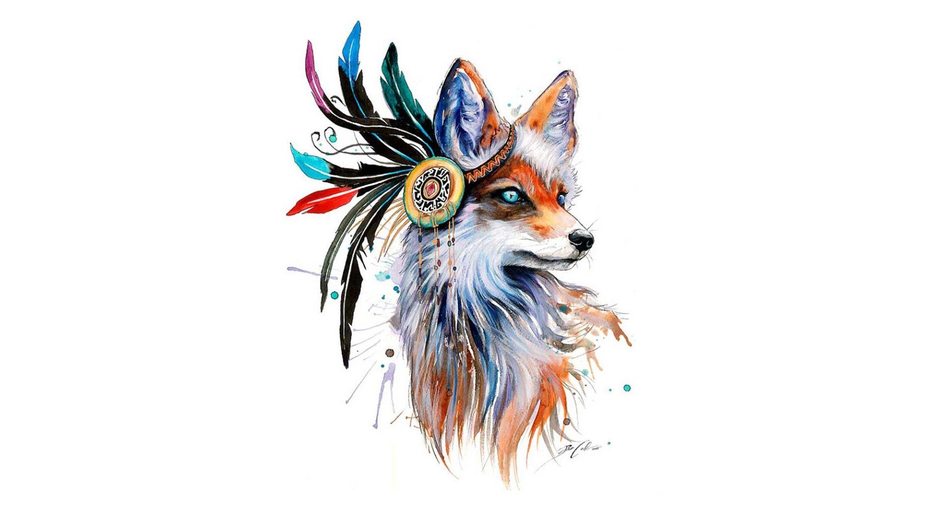 1920x1080 #feathers, #animals, #simple background, #artwork, #fox, #colorful, #drawing, wallpaper. Mocah.org HD Desktop Wallpaper