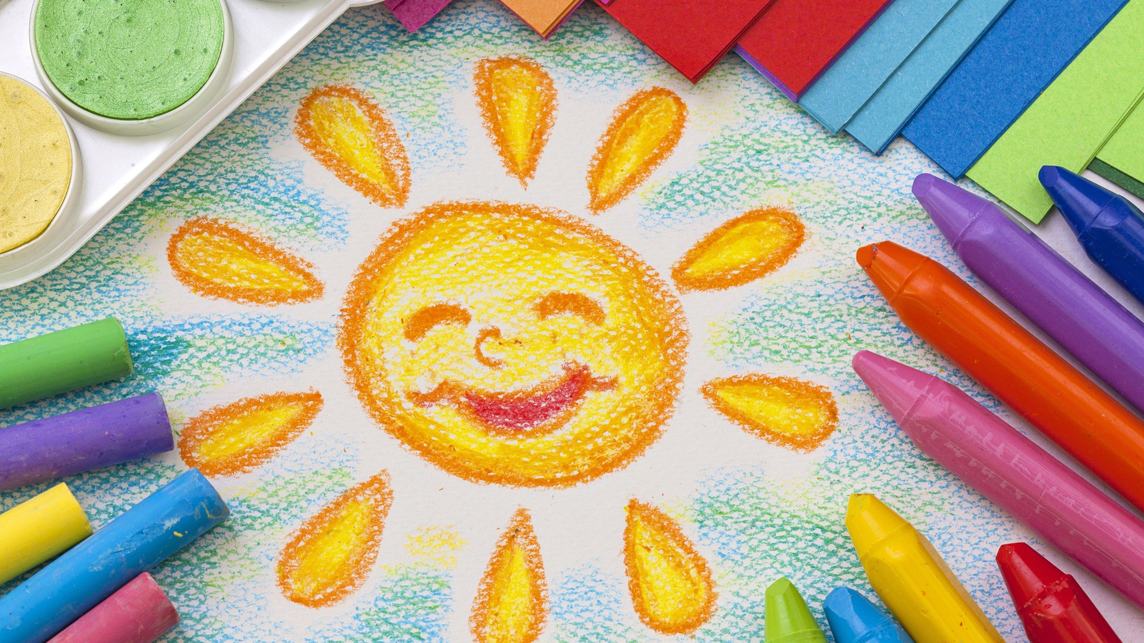 3840x2160 Wallpaper Crayon Drawing, Colorful, Sun, HD, 4K, Creative Graphics,. Wallpaper for iPhone, Android, Mobile and Desktop