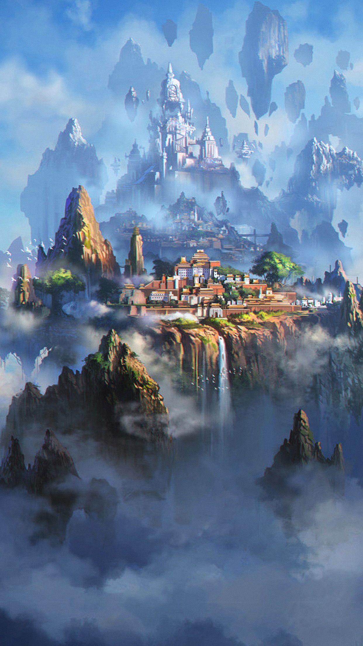 1242x2208 Cloud Town Fantasy Anime Liang Xing Illustration Art Android wallpaper HD wallpaper