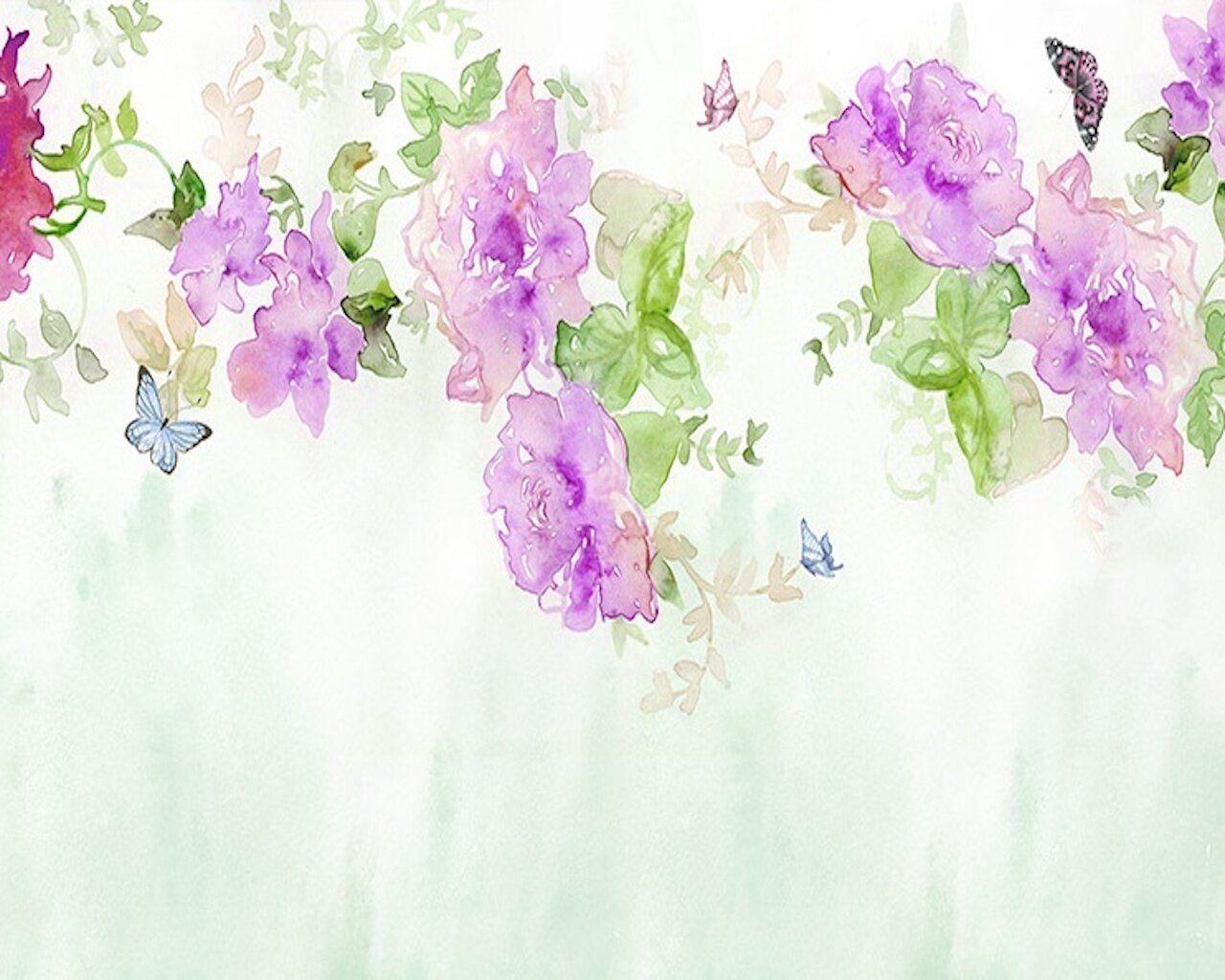1280x1024 GK Wall Design Watercolor Peony Flower Purple Blossom Textile Wallpaper